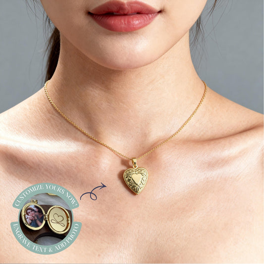 Bow Heart Photo Locket Necklace – Personalized Keepsake Gift