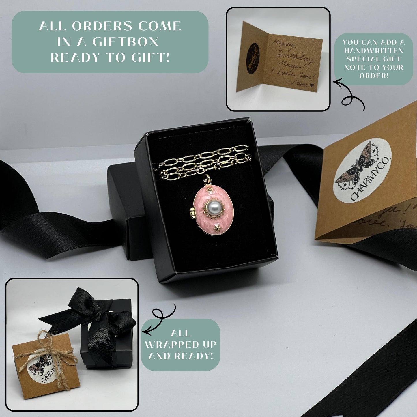 Pink Pearl Oval Photo Locket Necklace – Personalized Keepsake Gift