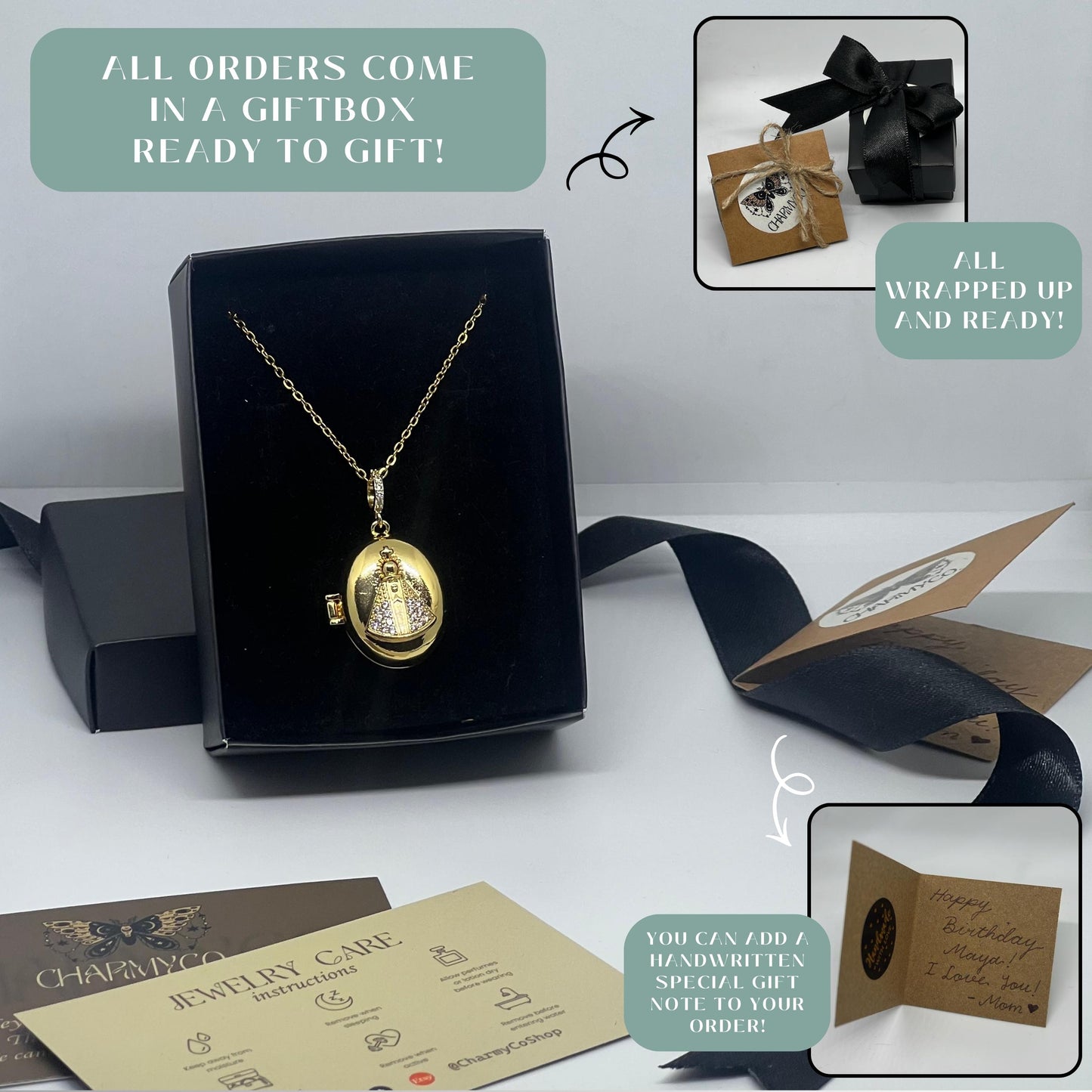 Virgin Mary Oval Photo Locket Necklace – Personalized Keepsake Gift