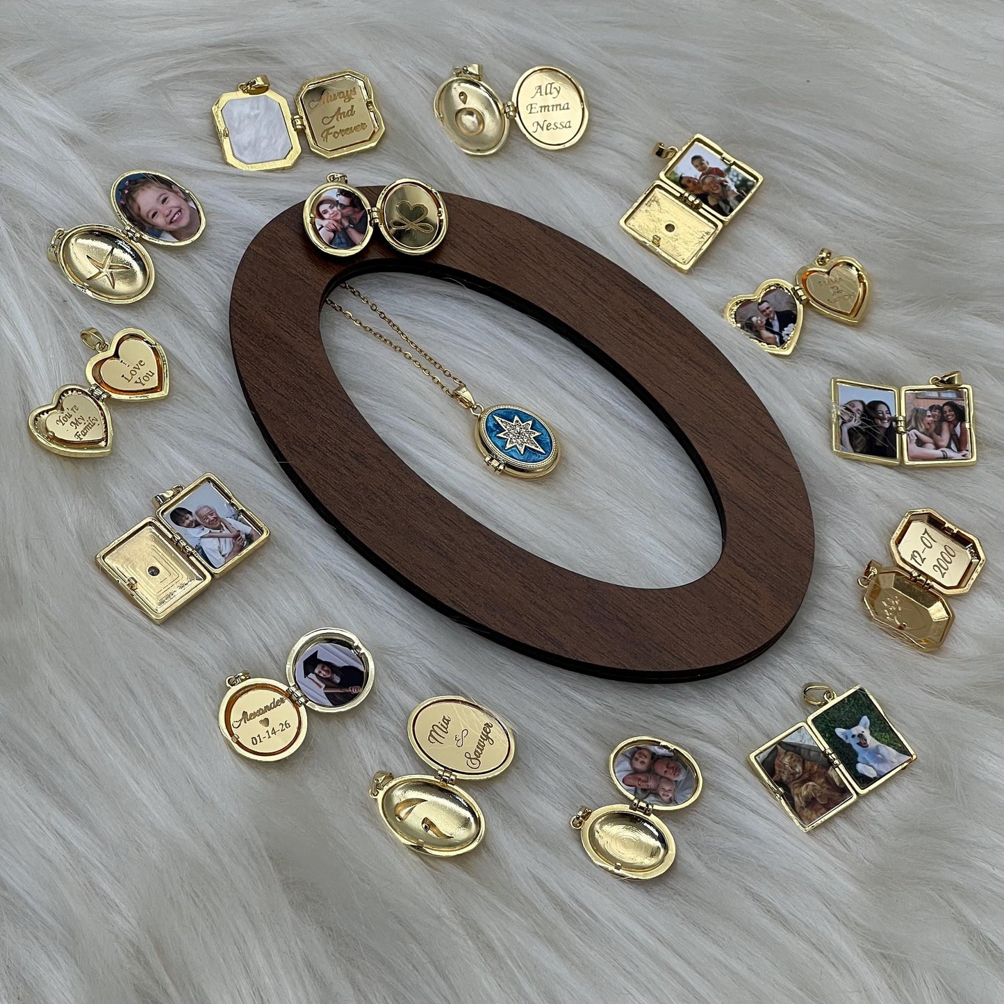 Blue Star Oval Photo Locket Necklace – Personalized Keepsake Gift