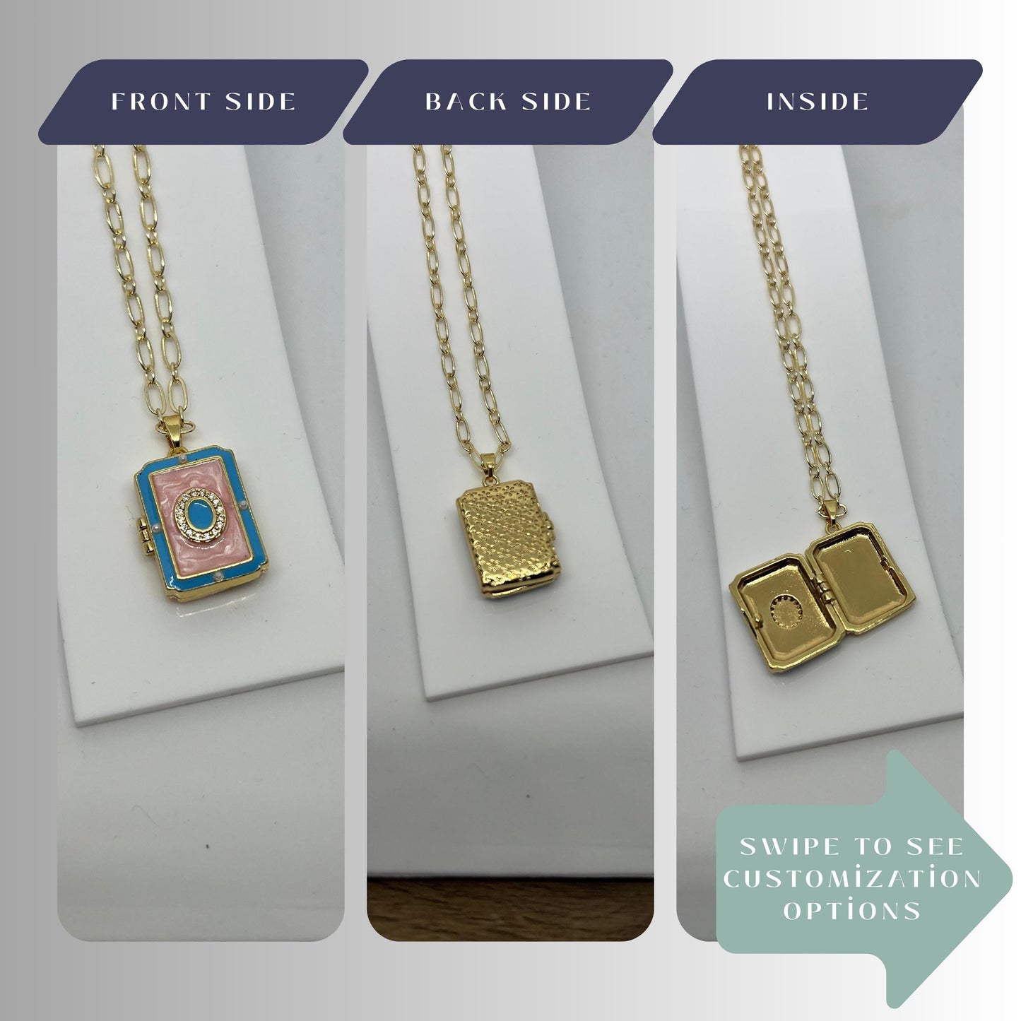 Pink Enamel Book Locket Necklace – Personalized Keepsake Gift