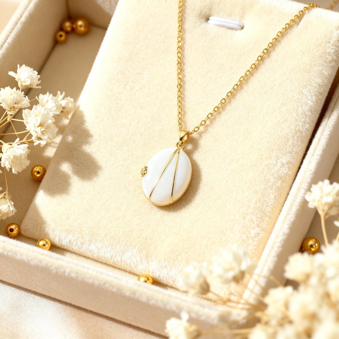 White Enamel Oval Photo Locket Necklace – Personalized Keepsake Gift