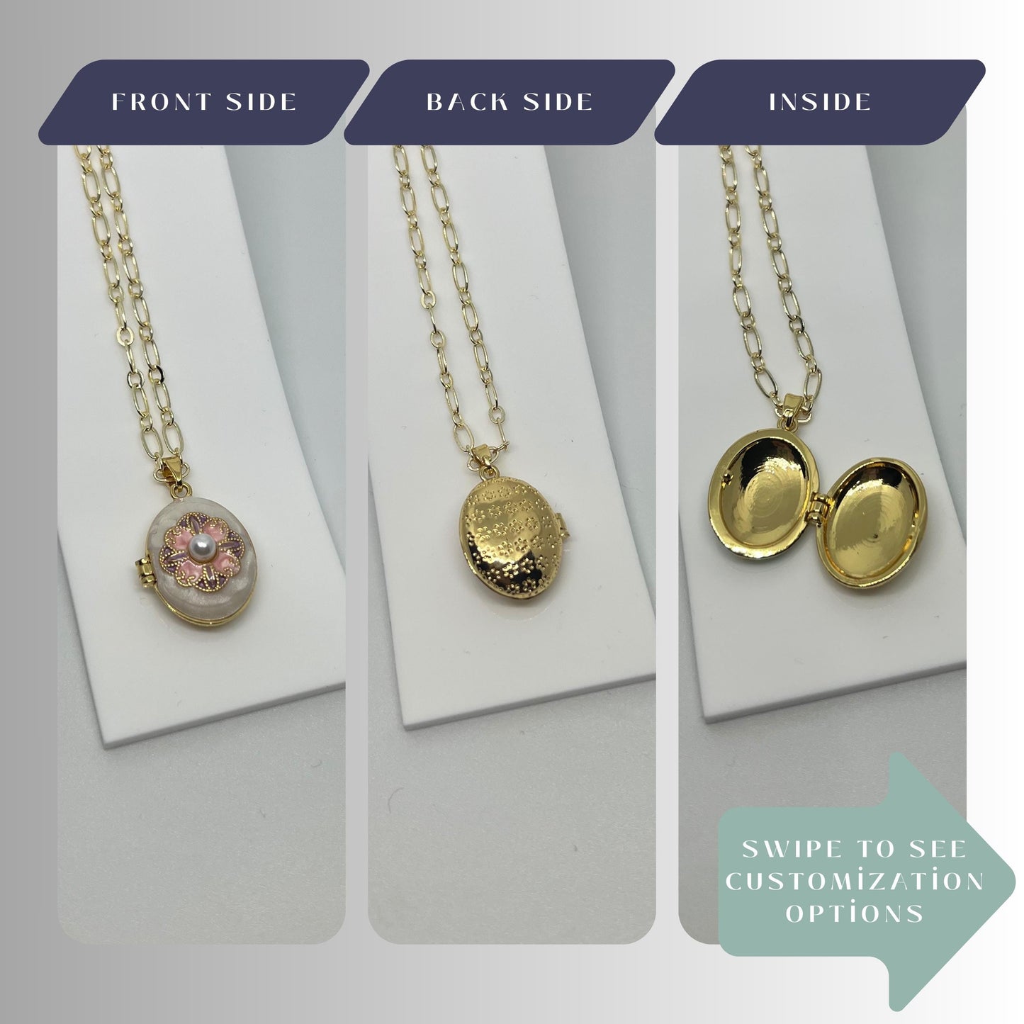 Floral Pearl Oval Photo Locket Necklace – Personalized Keepsake Gift