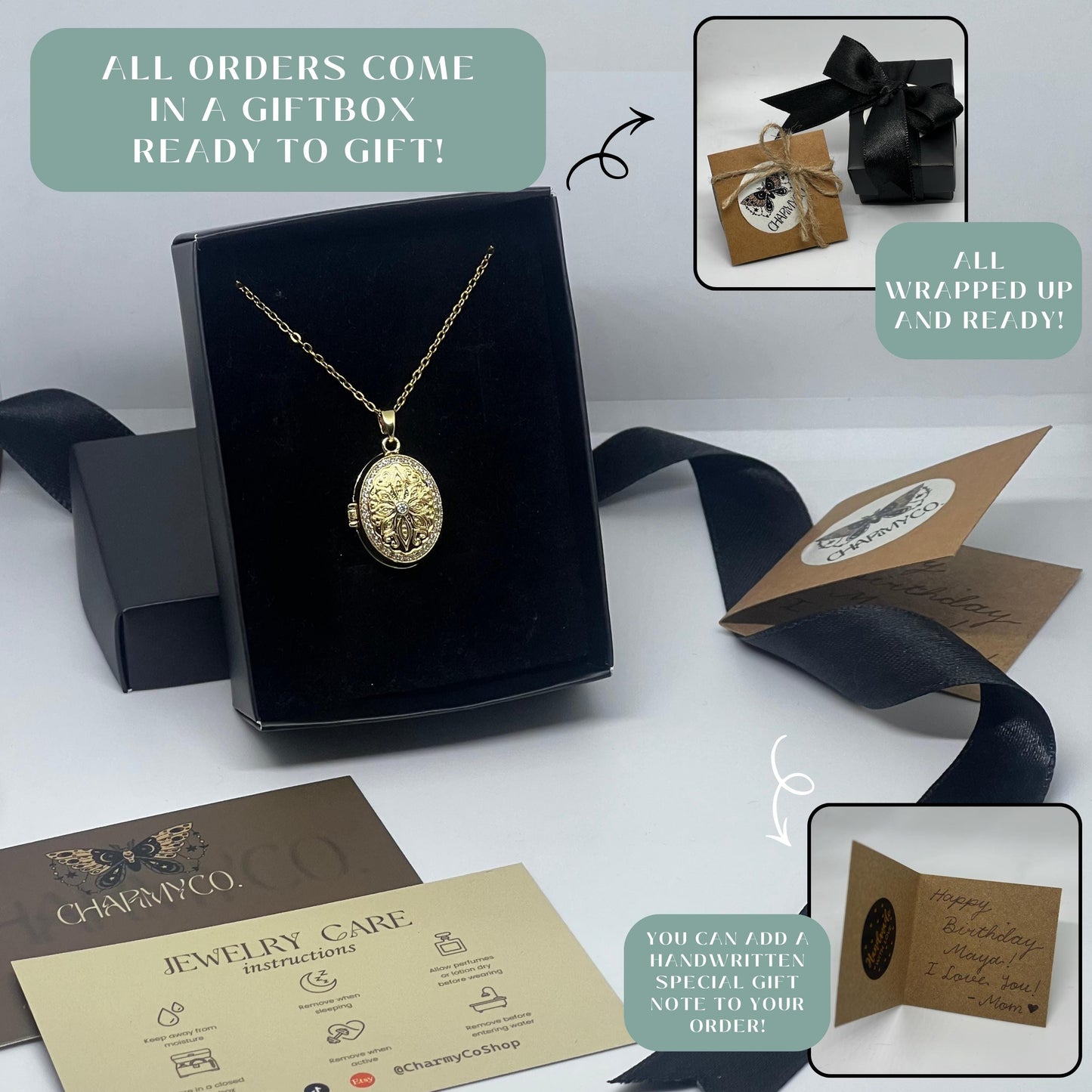 Floral Oval Photo Locket Necklace – Personalized Keepsake Gift