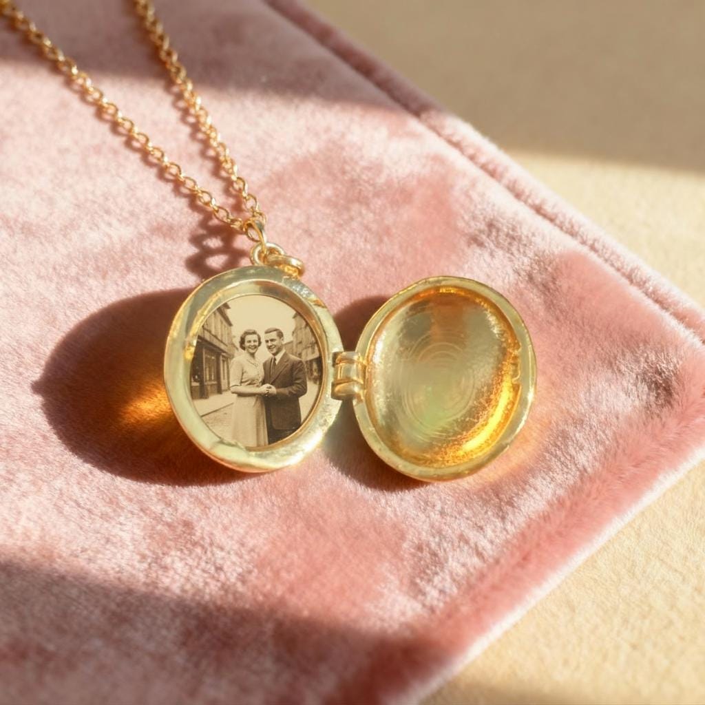 Pink Enamel Pearl Oval Photo Locket Necklace – Personalized Keepsake Gift