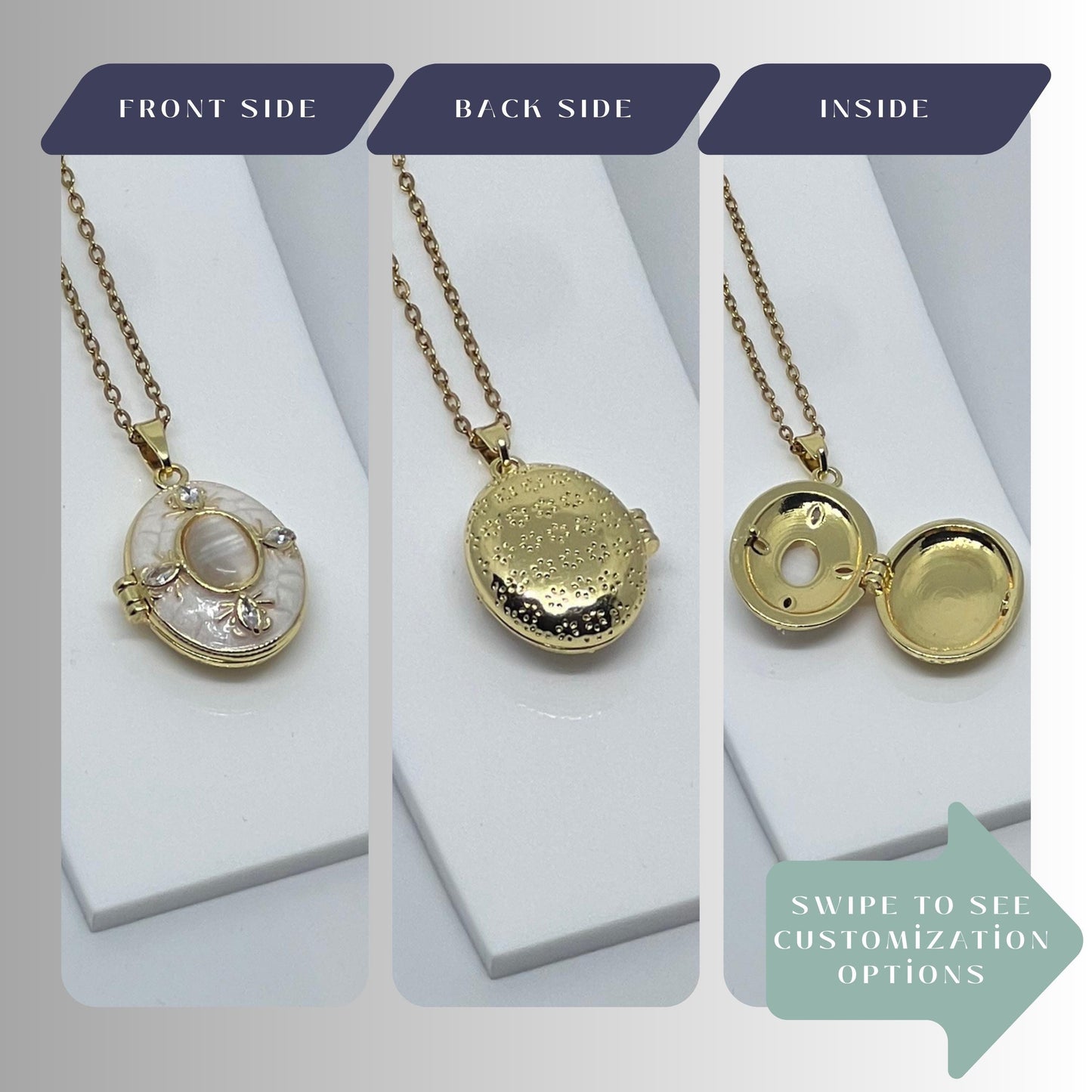 Pearl Style Oval Photo Locket Necklace – Personalized Keepsake Gift