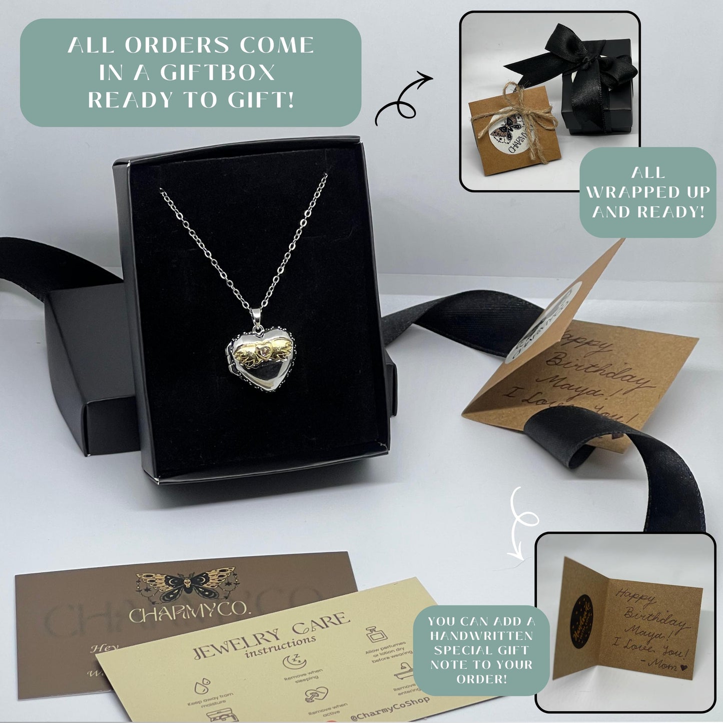 Angel Wings Heart Photo Locket Necklace – Personalized Keepsake Gift