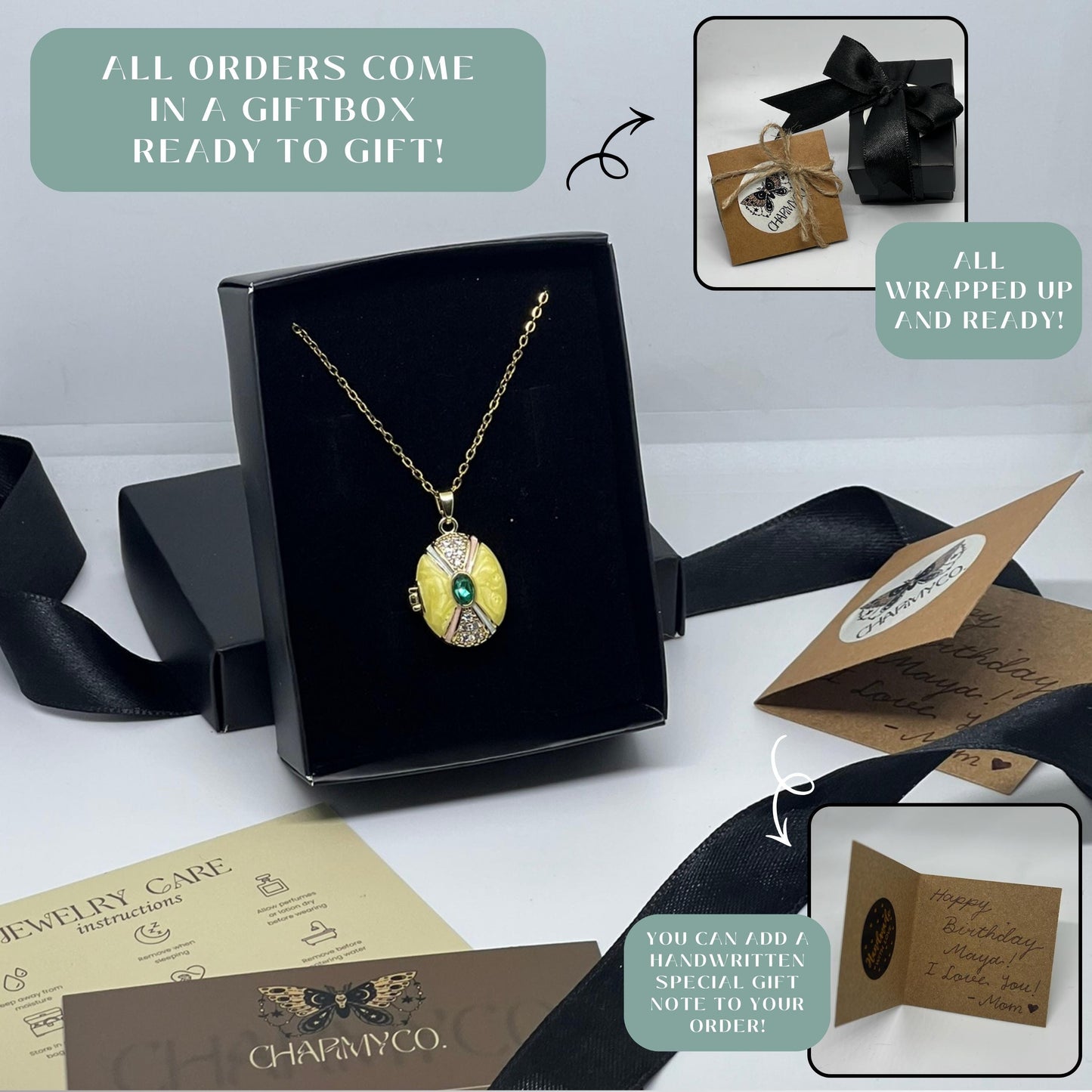 Green Crystal Oval Photo Locket Necklace – Personalized Keepsake Gift