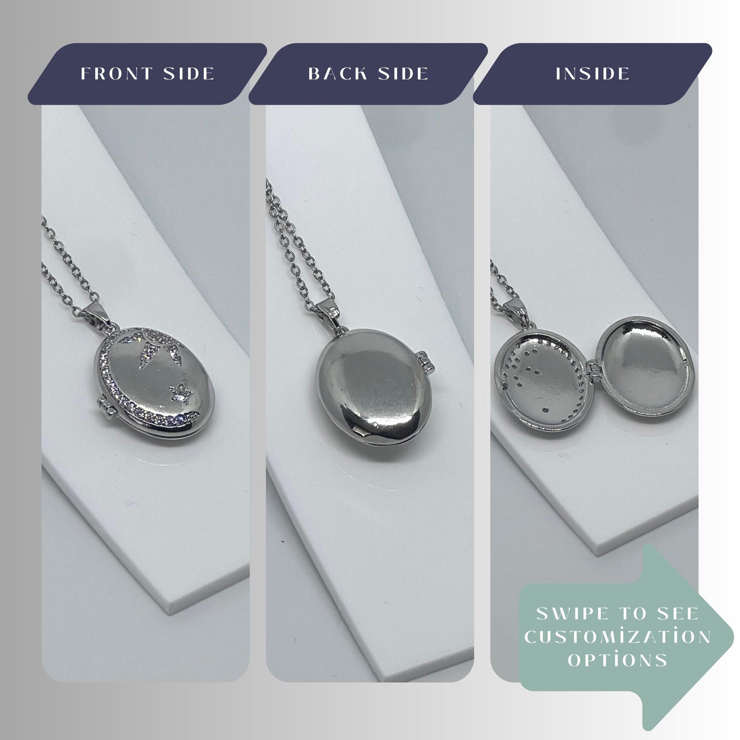 Crystal Star Oval Photo Locket Necklace – Personalized Keepsake Gift