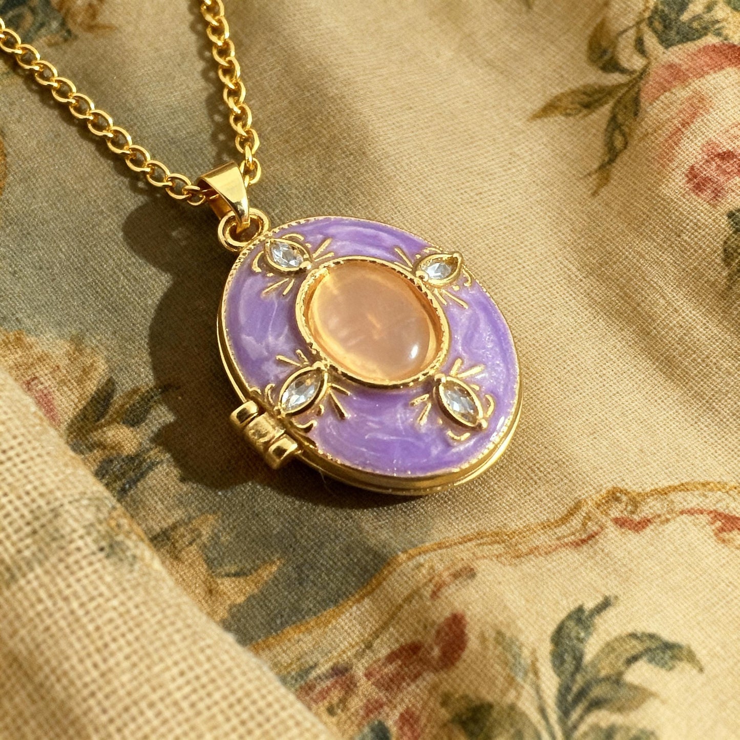 Purple Enamel Oval Photo Locket Necklace – Personalized Keepsake Gift