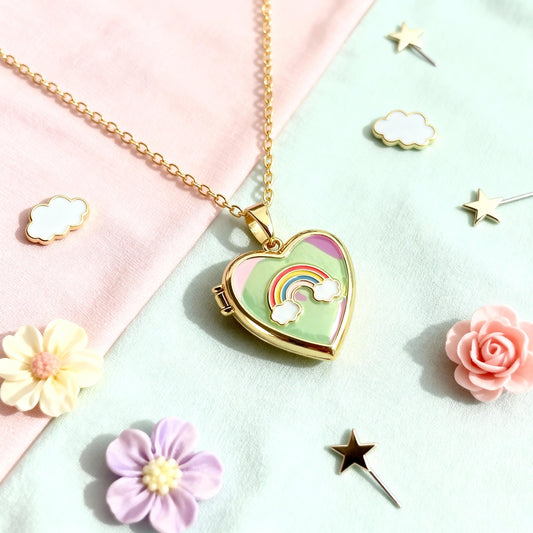 Rainbow Heart Photo Locket Necklace – Personalized Keepsake Gift