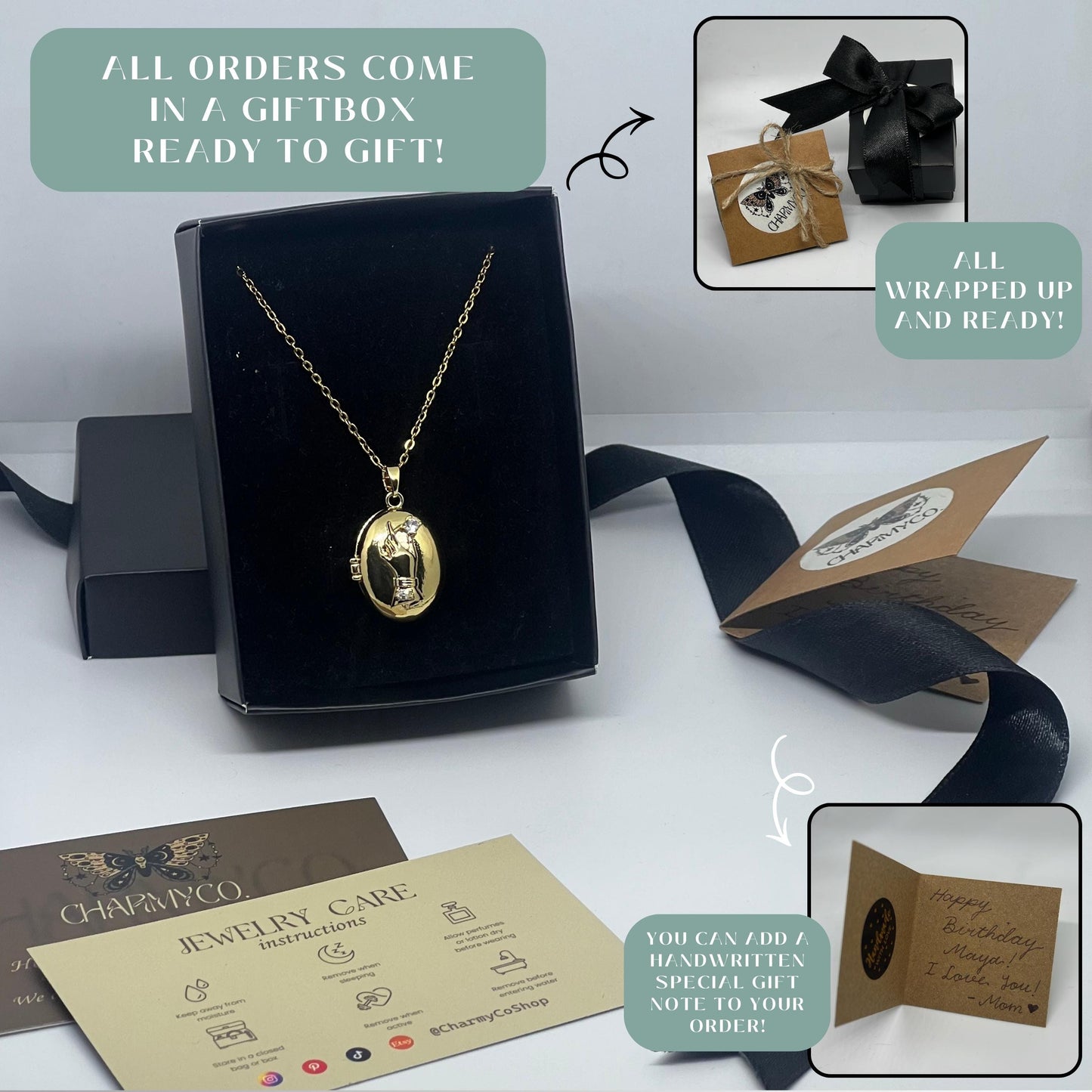 Hand Oval Photo Locket Necklace – Personalized Keepsake Gift