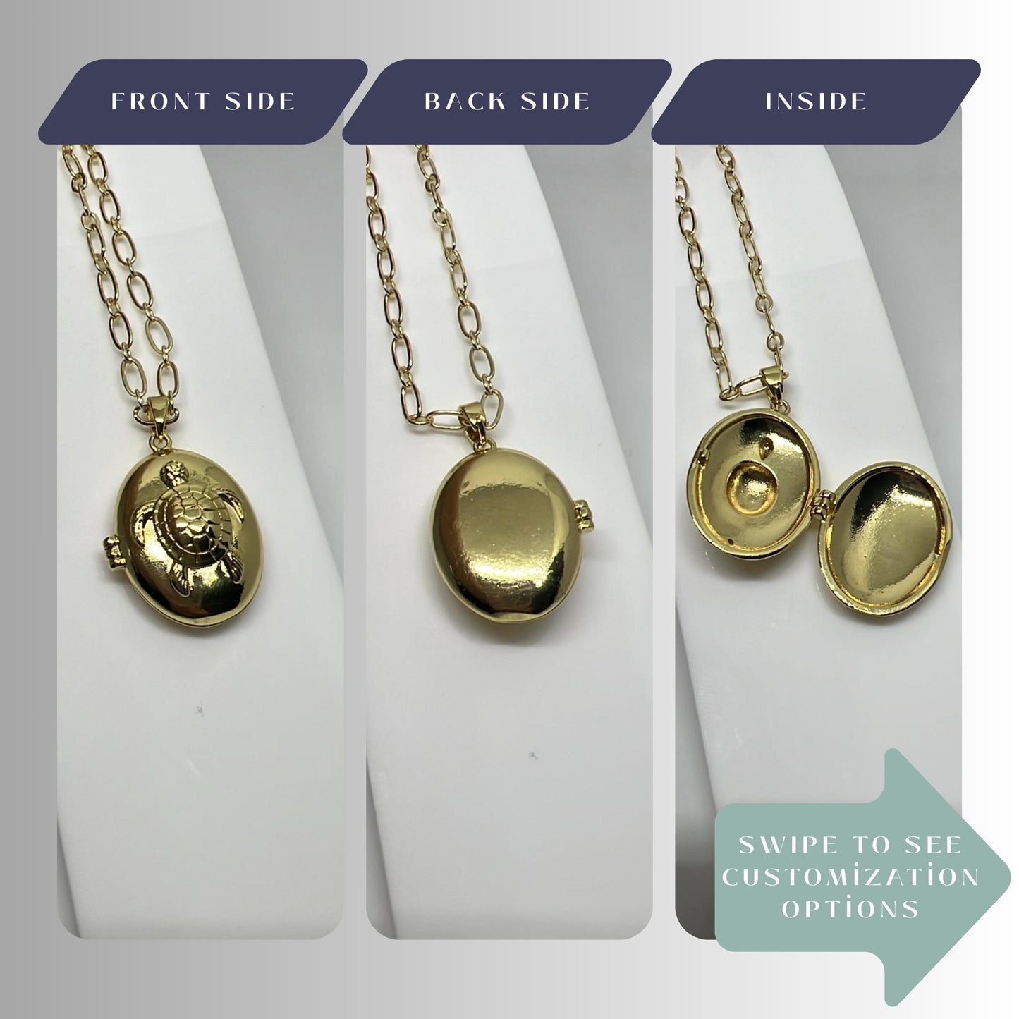 Sea Turtle Oval Photo Locket Necklace – Personalized Keepsake Gift
