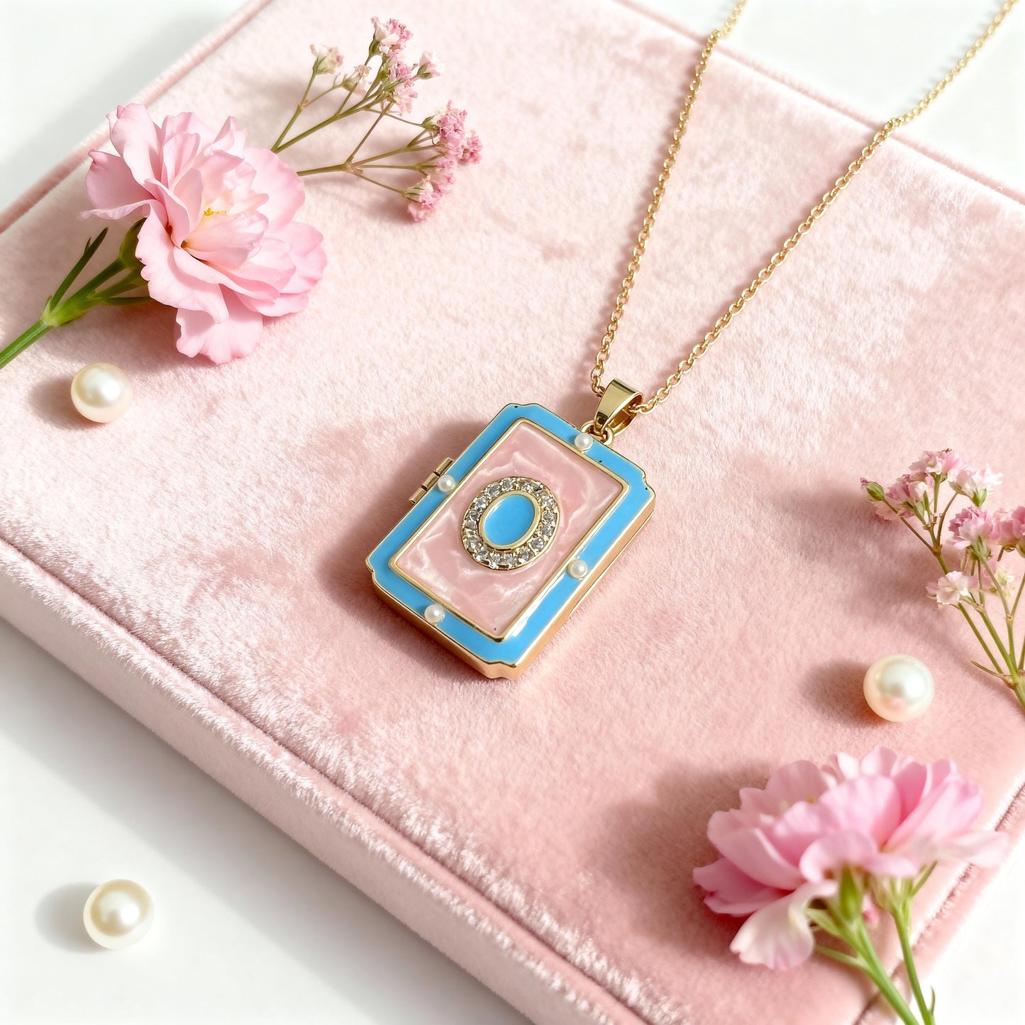 Pink Enamel Book Locket Necklace – Personalized Keepsake Gift