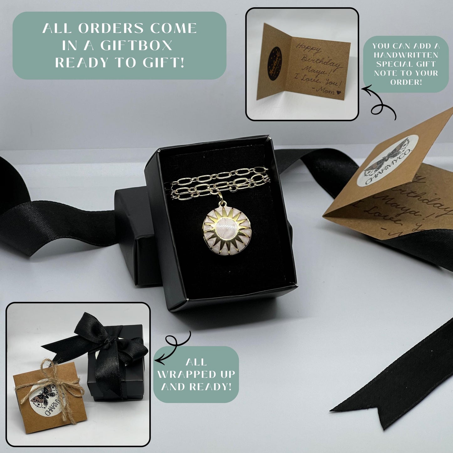 Sun Mother of Pearl Round Photo Locket Necklace – Personalized Keepsake Gift