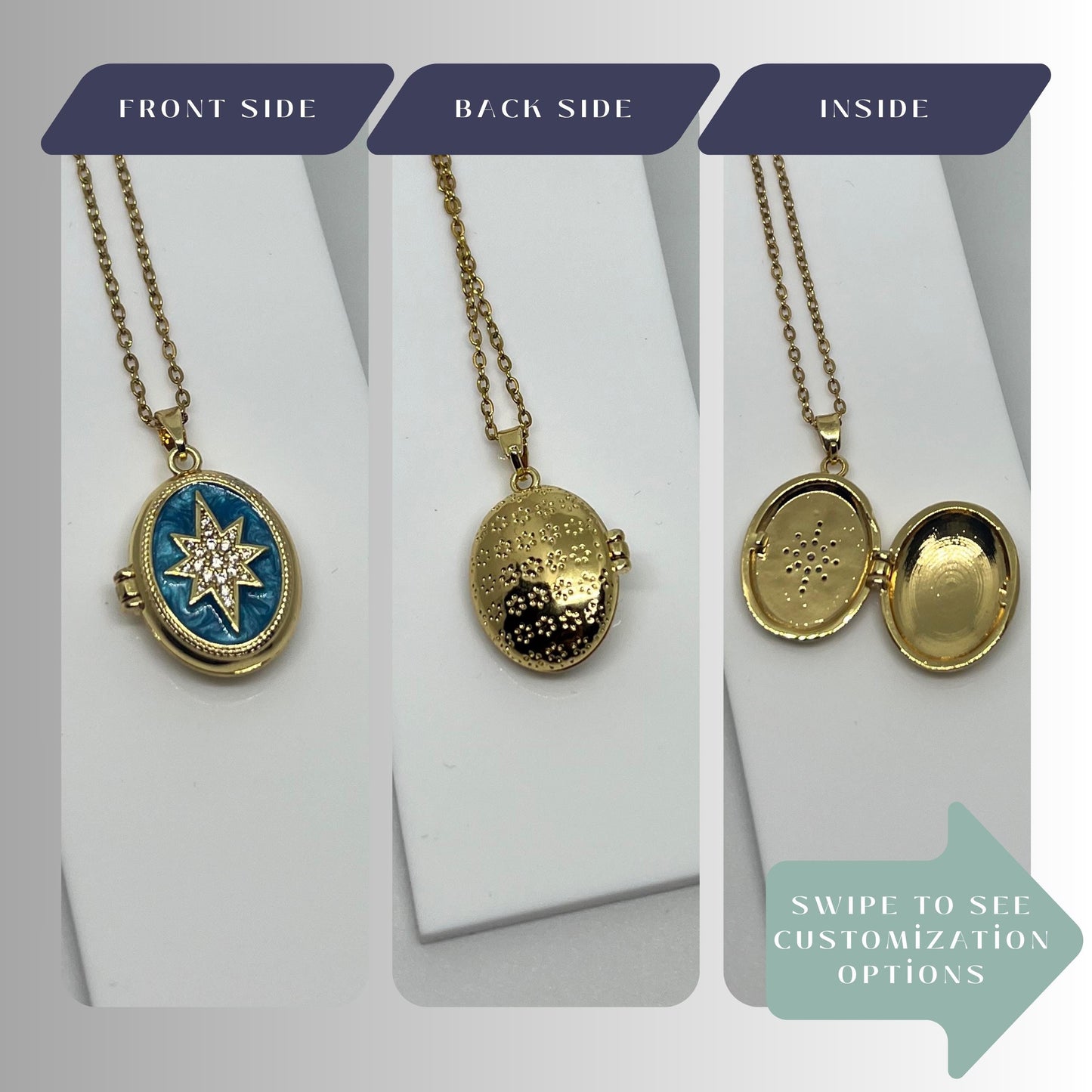 Blue Star Oval Photo Locket Necklace – Personalized Keepsake Gift