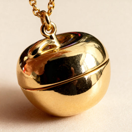 Apple Keepsake Locket Necklace – Tooth & Hair Memory Jewelry Gift