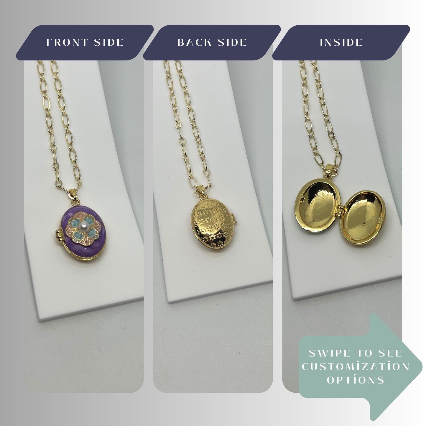 Vintage Pearl Oval Photo Locket Necklace – Personalized Keepsake Gift