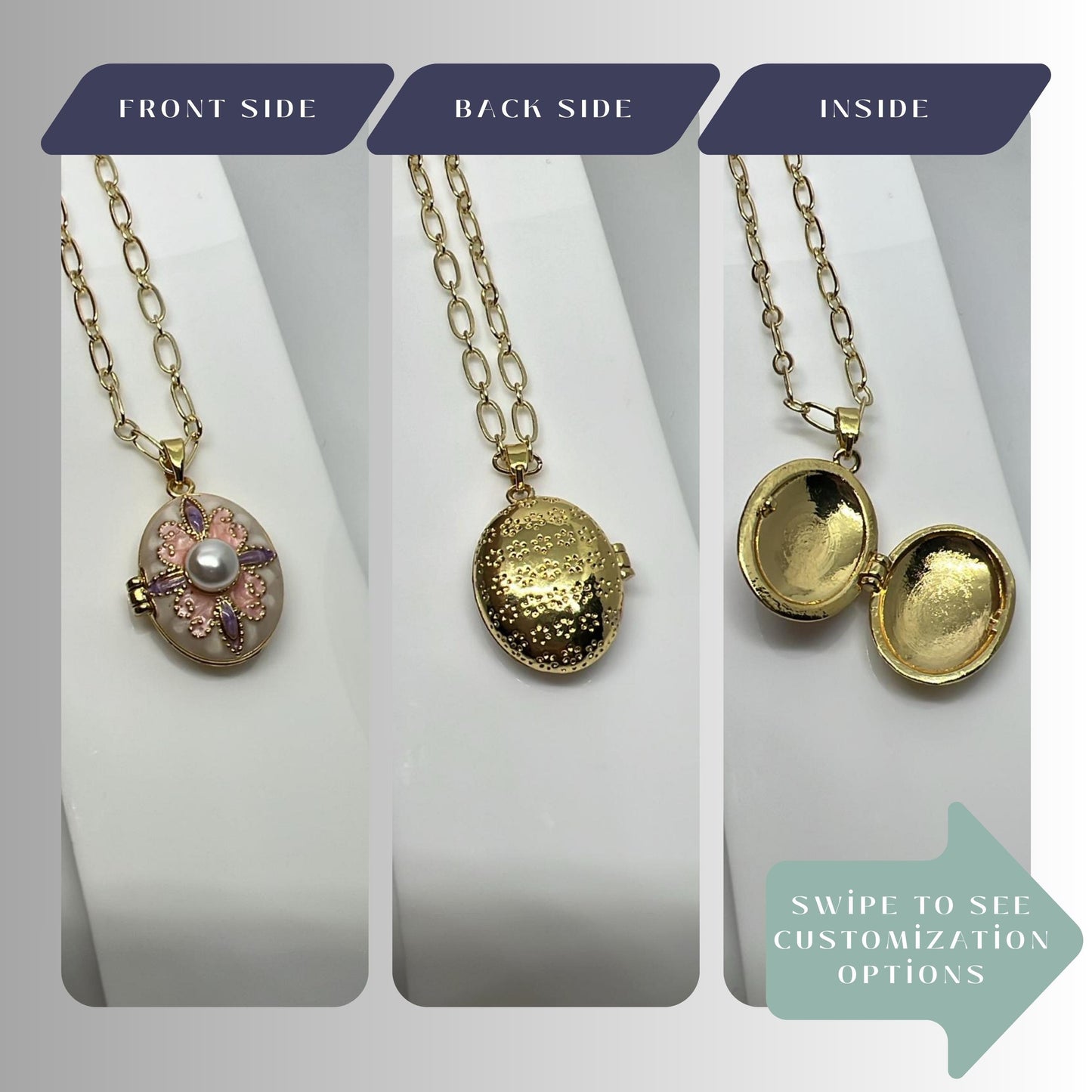 Purple Enamel Oval Photo Locket Necklace – Personalized Keepsake Gift