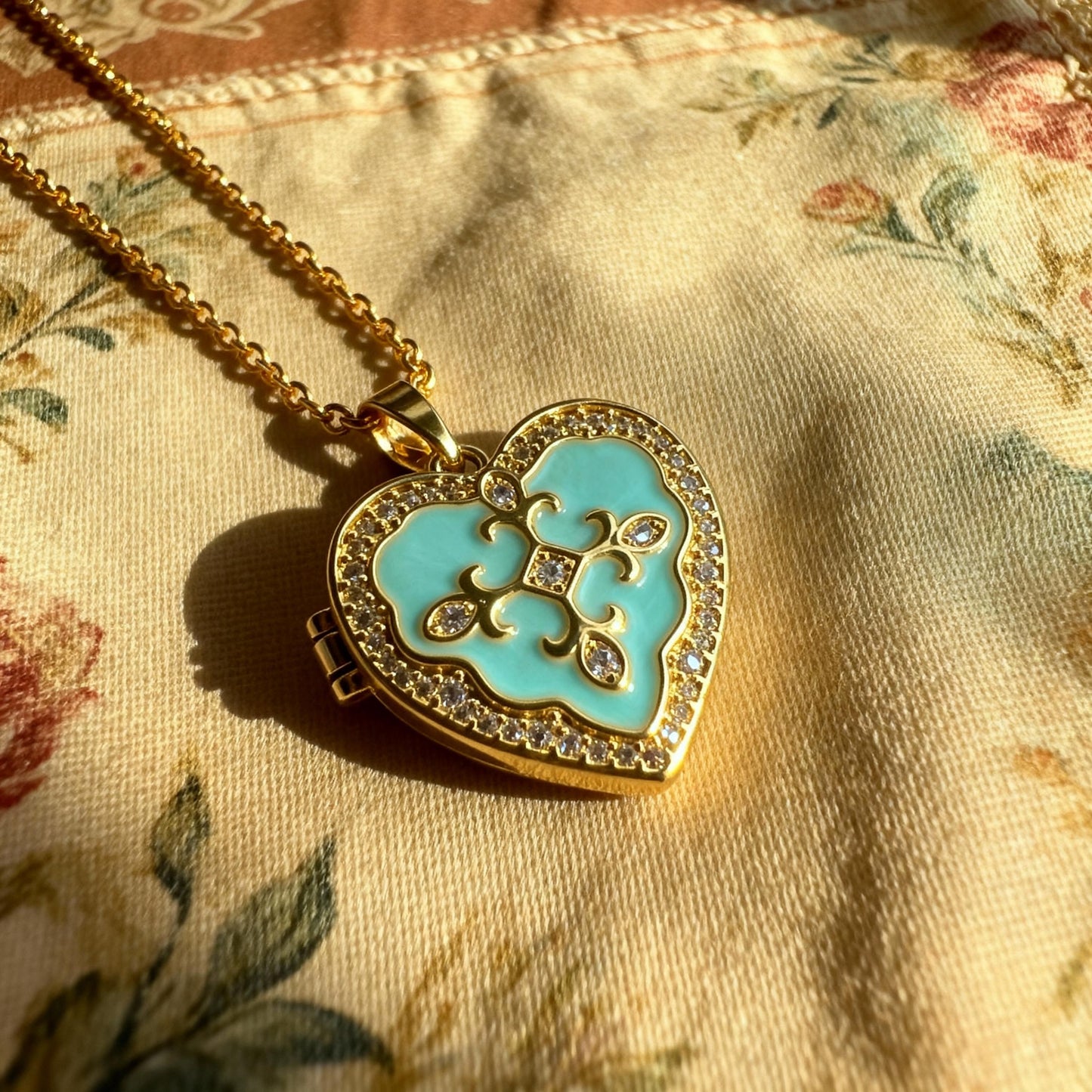 Turquoise Enamel Heart Photo Locket Necklace – Personalized Keepsake Gift
