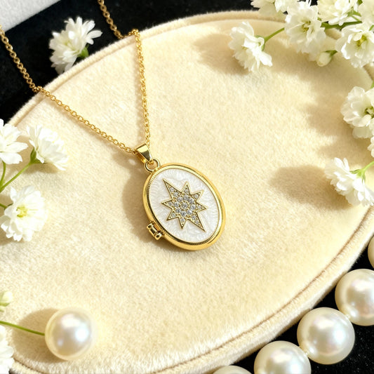 White Star Oval Photo Locket Necklace – Personalized Keepsake Gift