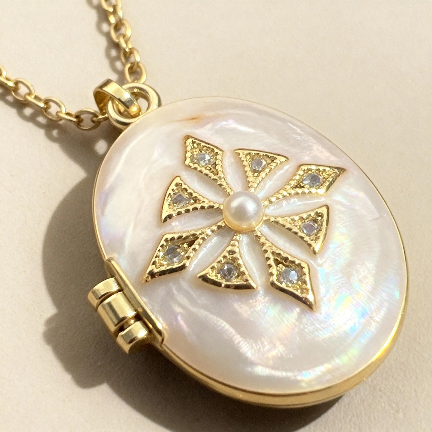White Pearl Oval Photo Locket Necklace – Personalized Keepsake Gift