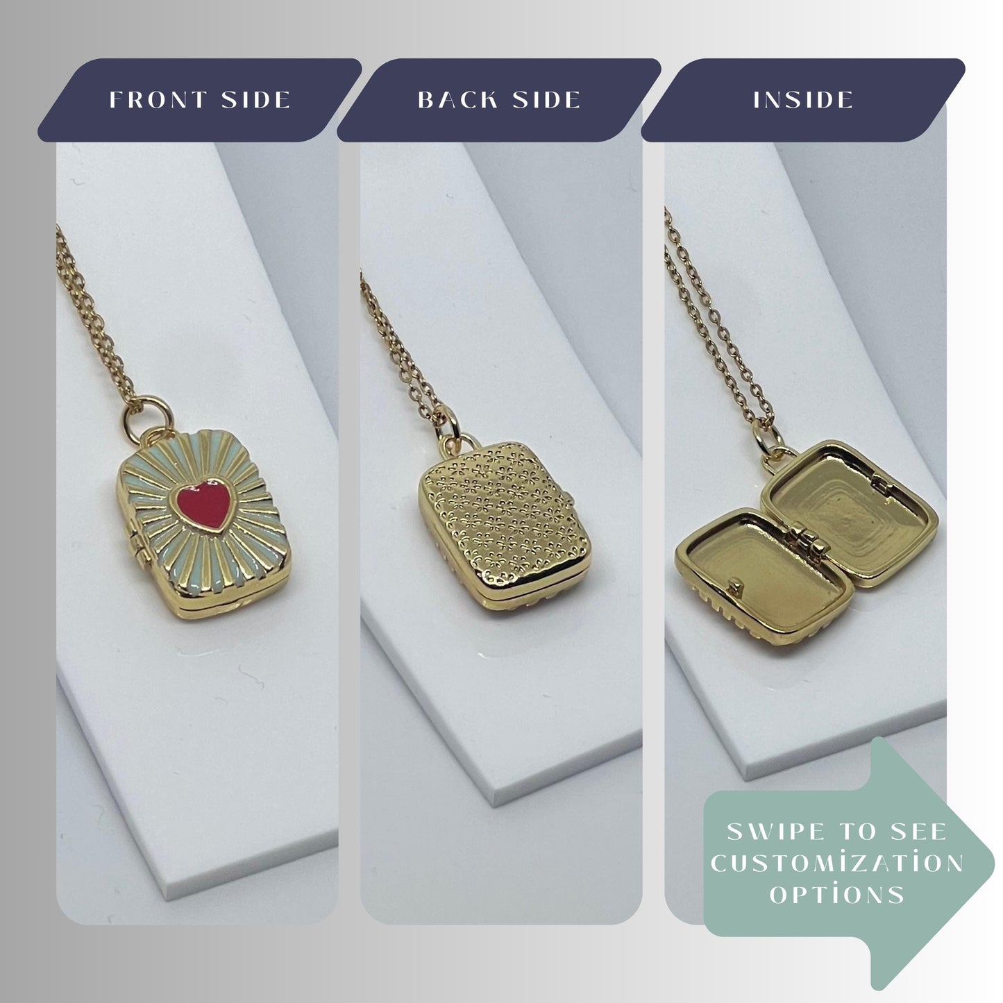 Blue Heart Rectangle Photo Locket Necklace – Personalized Keepsake Gift