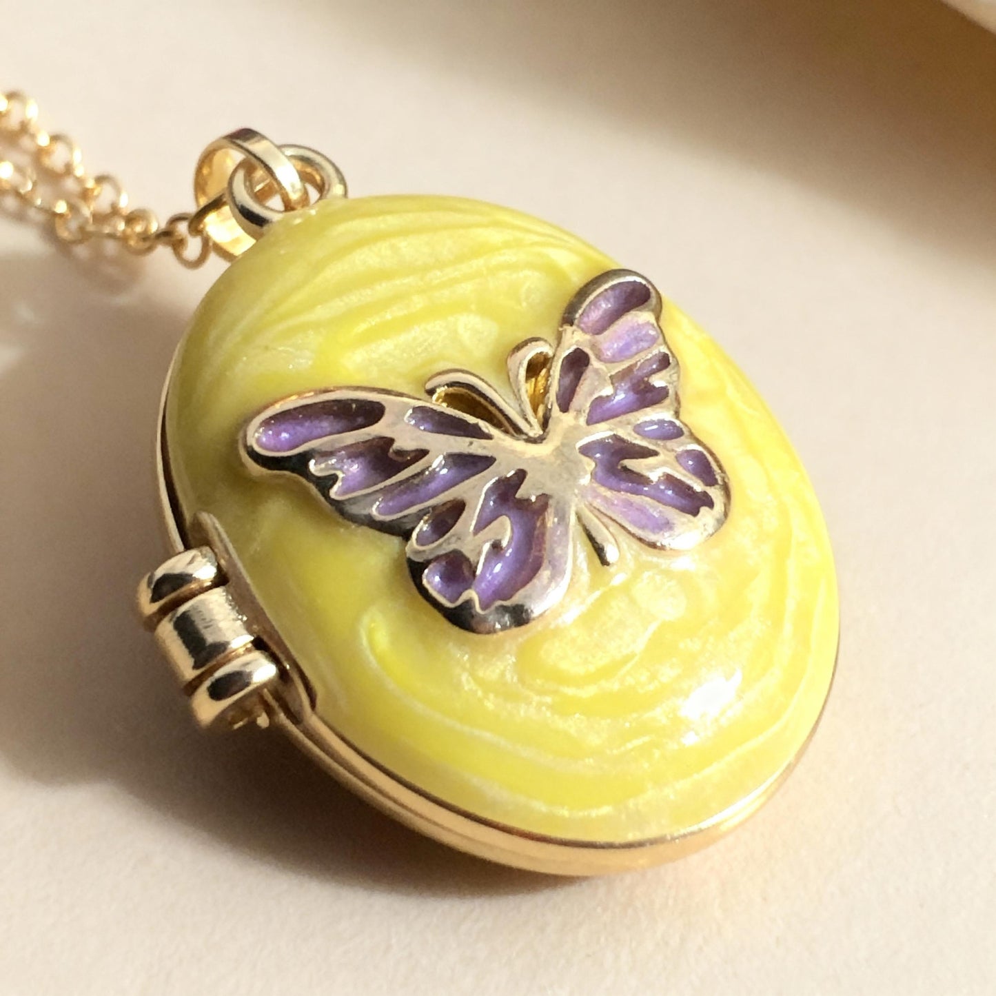 Yellow Butterfly Oval Photo Locket Necklace – Personalized Keepsake Gift