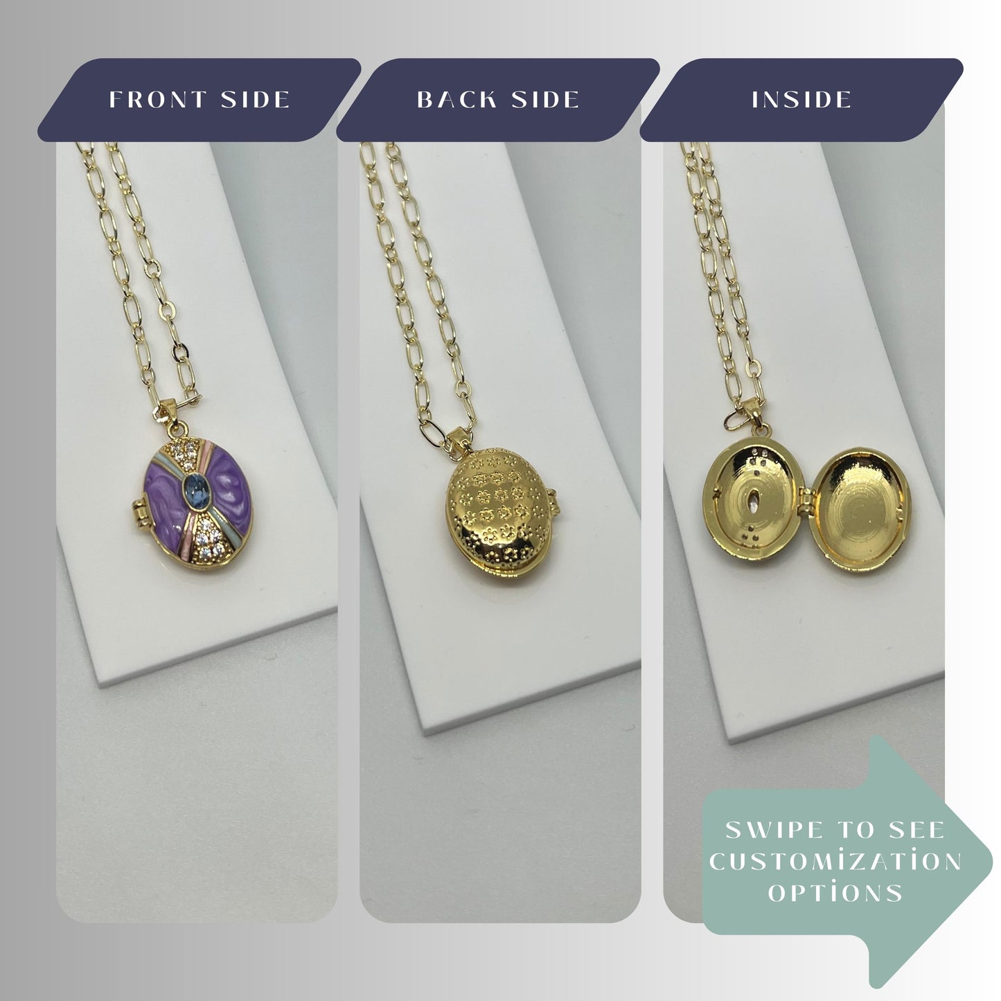 Purple Enamel Oval Photo Locket Necklace – Personalized Keepsake Gift