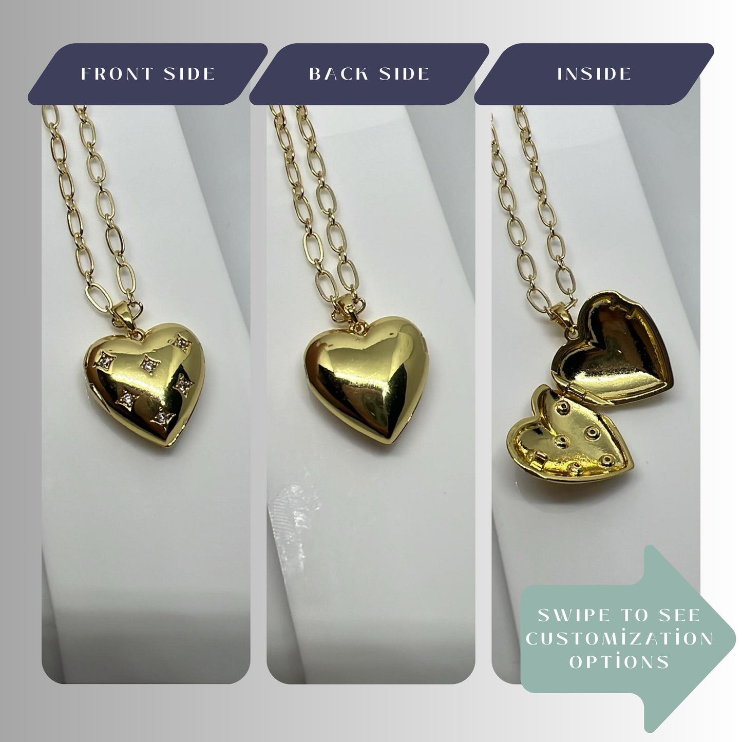 Gold Heart Locket Necklace – Vintage Style Star CZ Personalized Keepsake