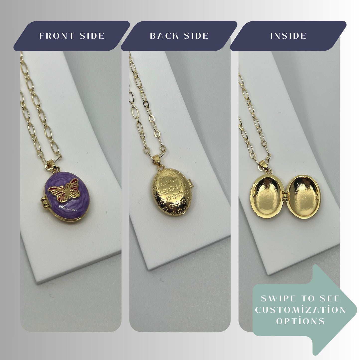 Purple Butterfly Oval Photo Locket Necklace – Personalized Keepsake Gift