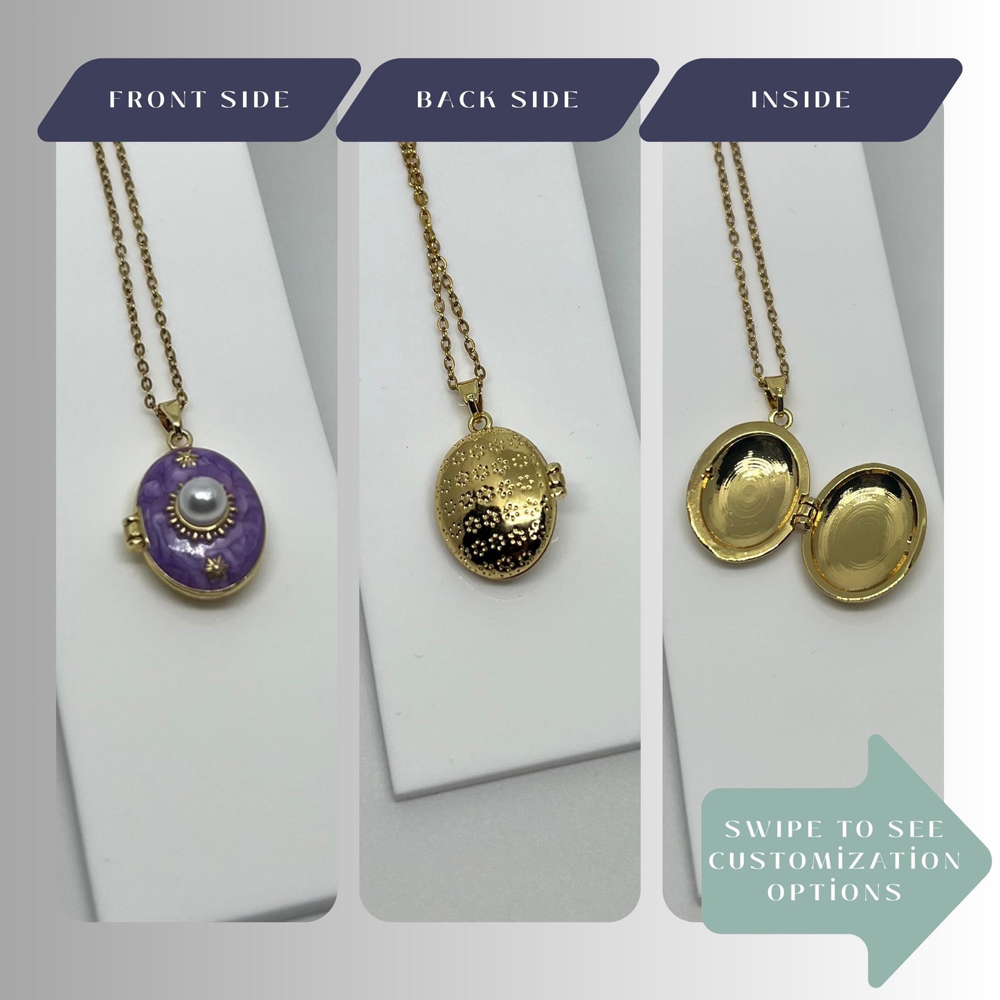 Purple Pearl Oval Photo Locket Necklace – Personalized Keepsake Gift