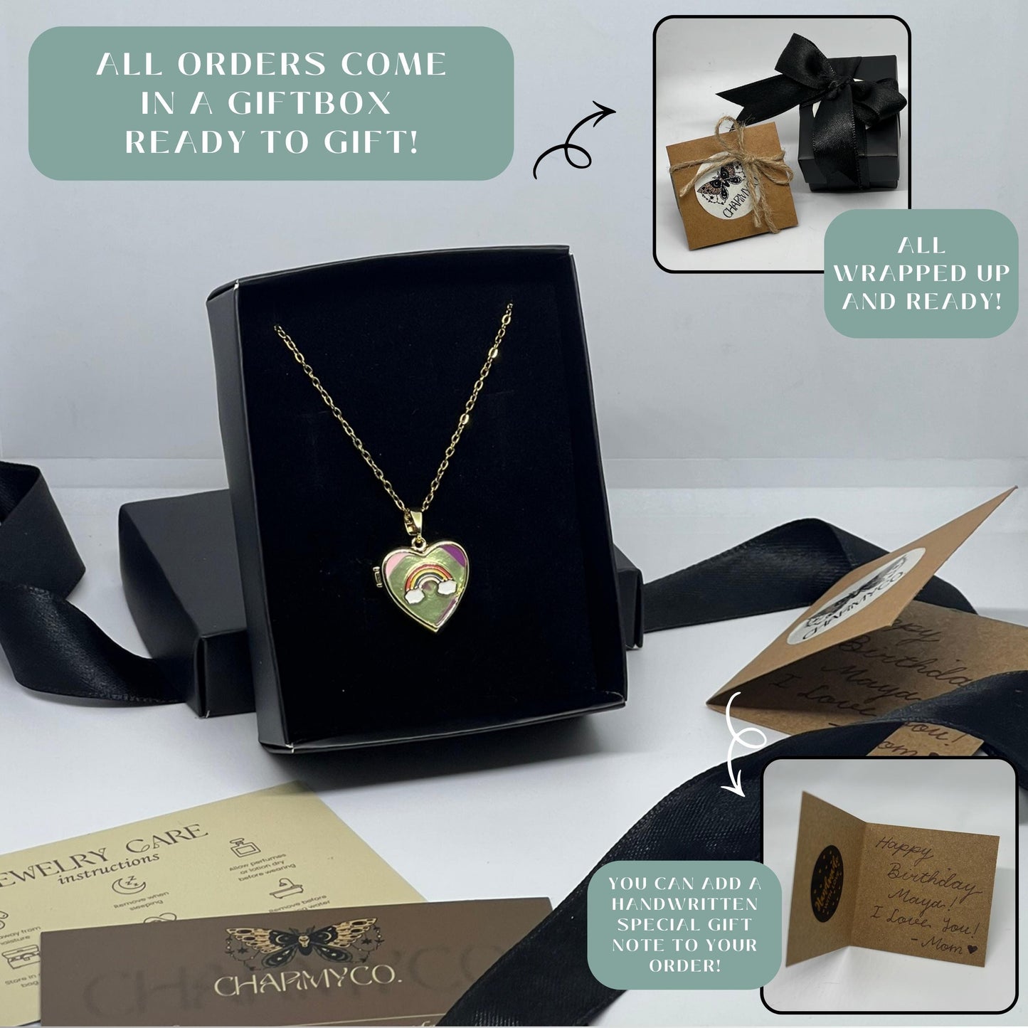 Rainbow Heart Photo Locket Necklace – Personalized Keepsake Gift