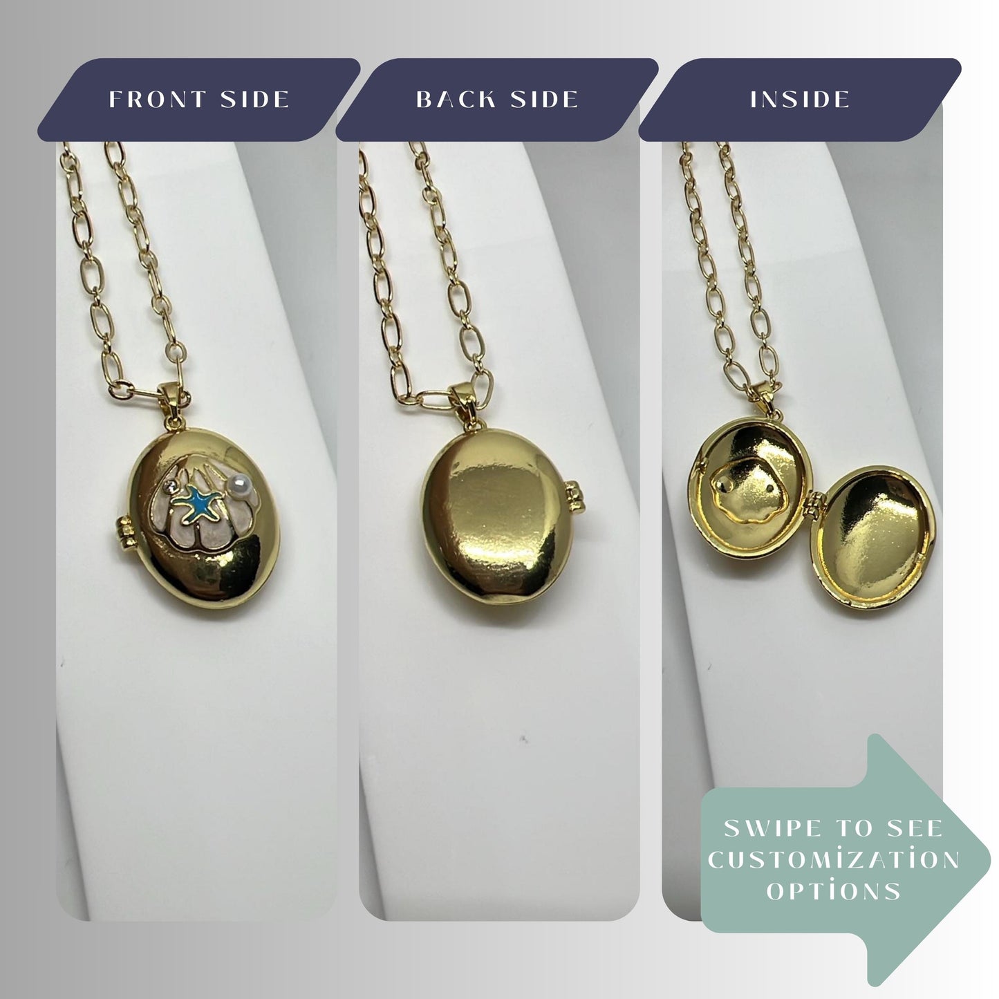 Seashell Starfish Pearl Photo Locket Necklace – Personalized Keepsake Gift