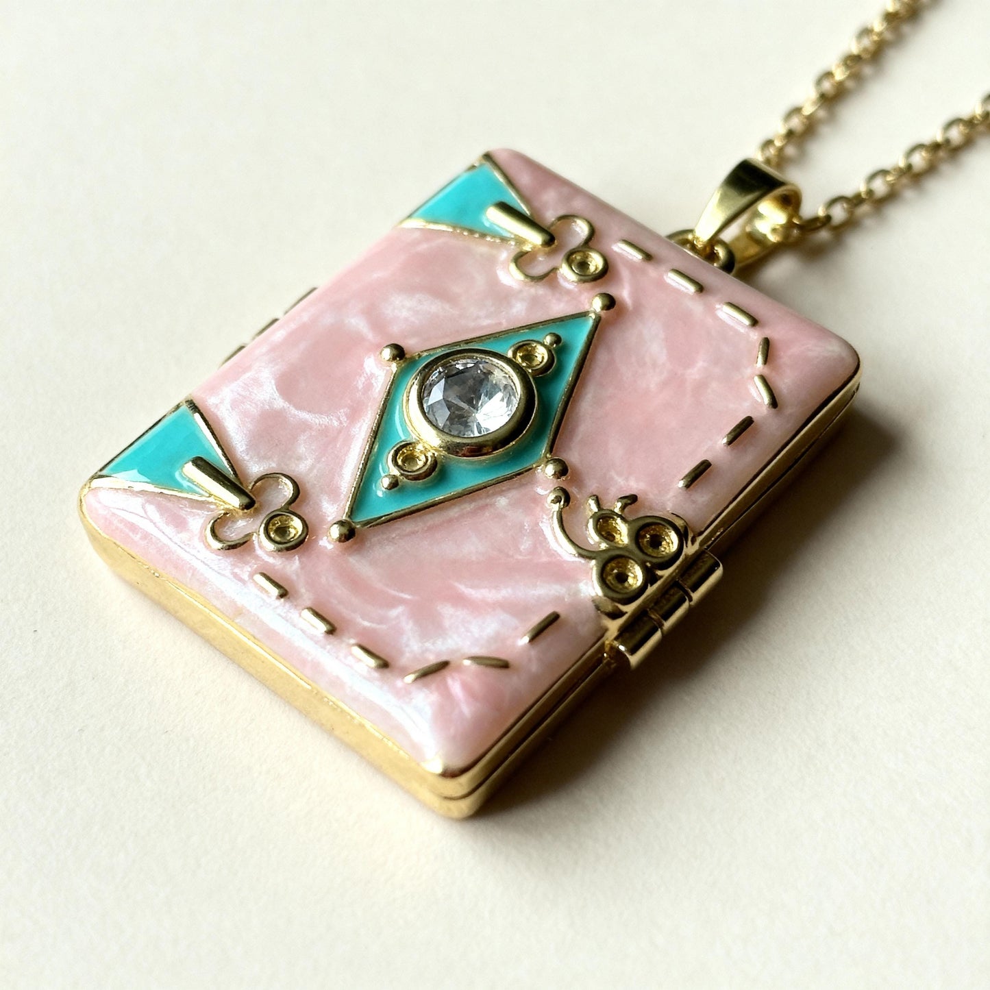 Pink Enamel Book Locket Necklace – Personalized Keepsake Gift