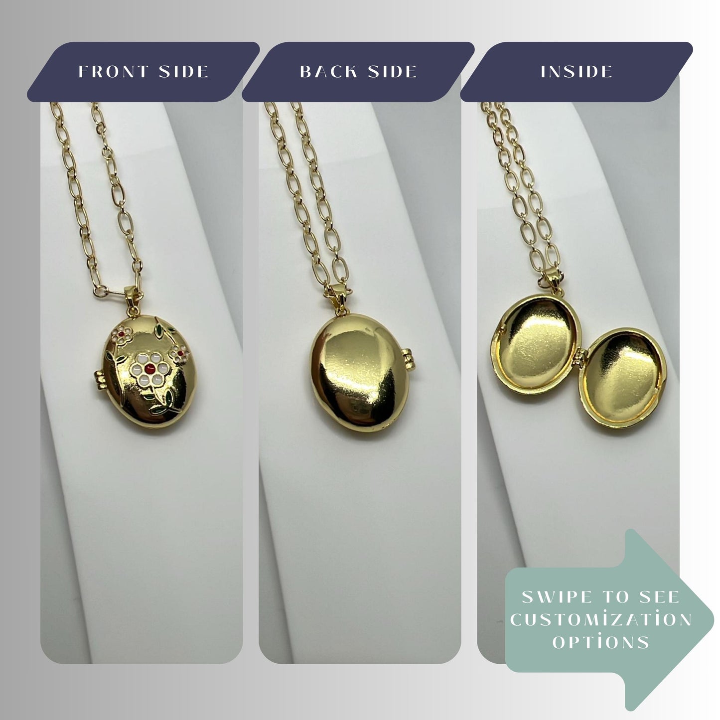 Daisy Oval Photo Locket Necklace – Personalized Keepsake Gift