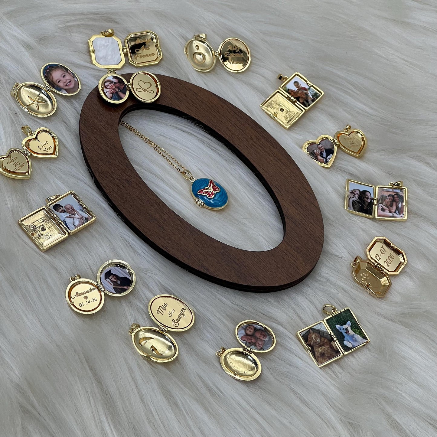 Blue Butterfly Oval Photo Locket Necklace – Personalized Keepsake Gift