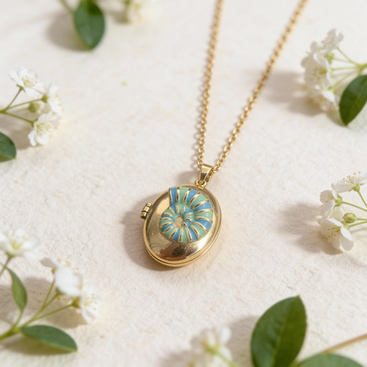 Sundial Shell Oval Photo Locket Necklace – Personalized Keepsake Gift