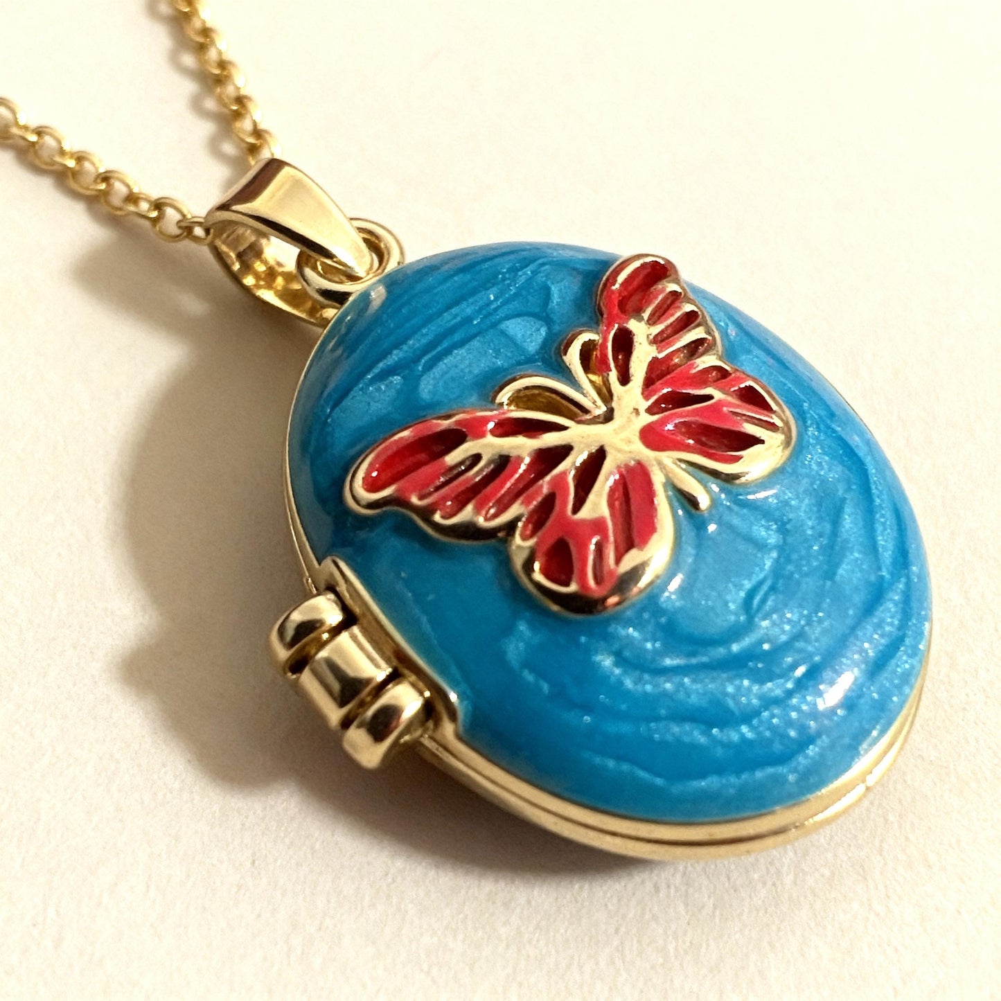 Blue Butterfly Oval Photo Locket Necklace – Personalized Keepsake Gift