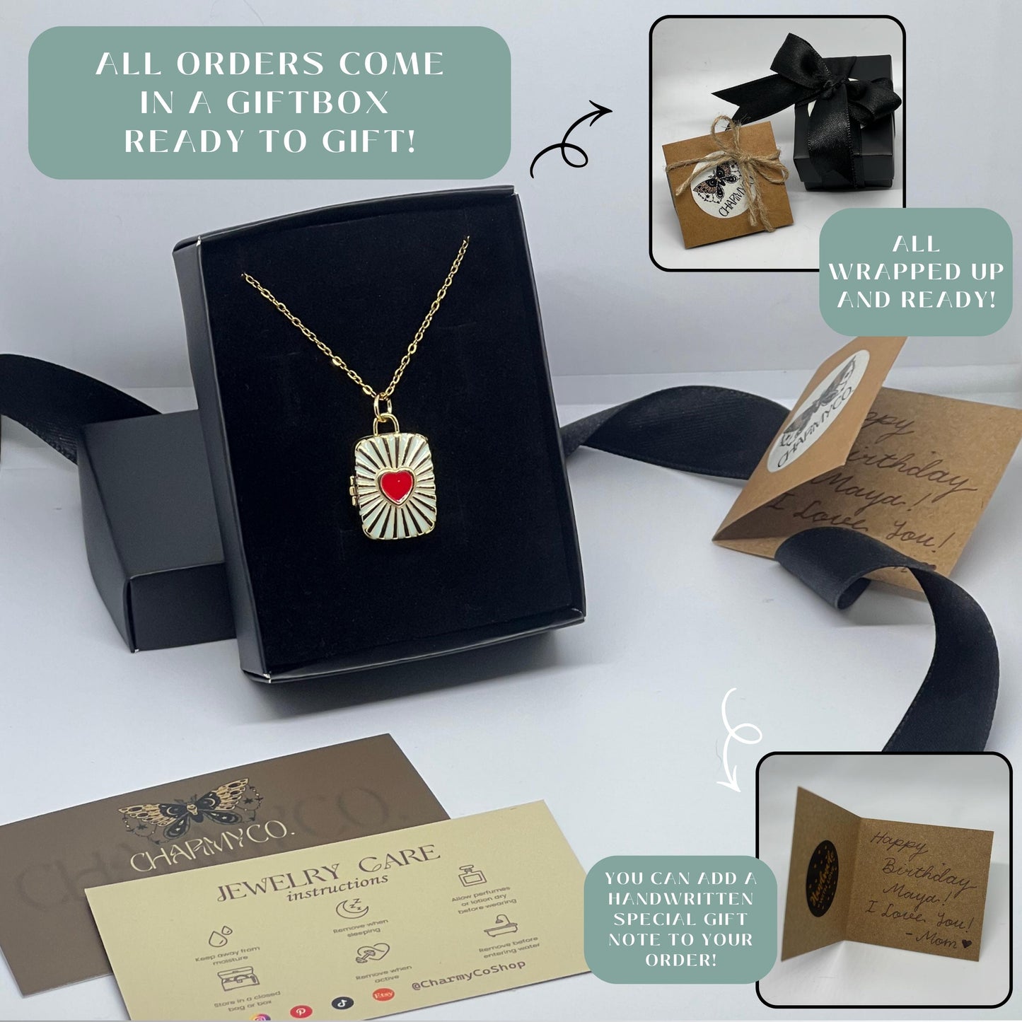 Blue Heart Rectangle Photo Locket Necklace – Personalized Keepsake Gift
