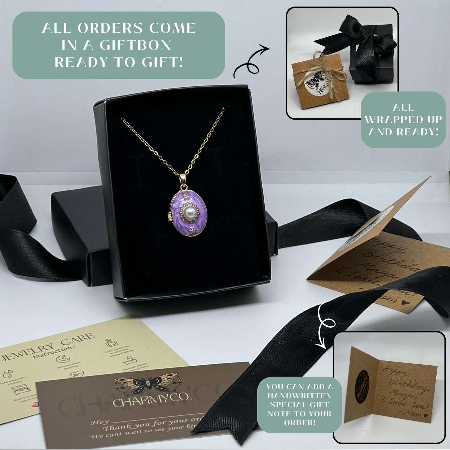 Purple Pearl Oval Photo Locket Necklace – Personalized Keepsake Gift