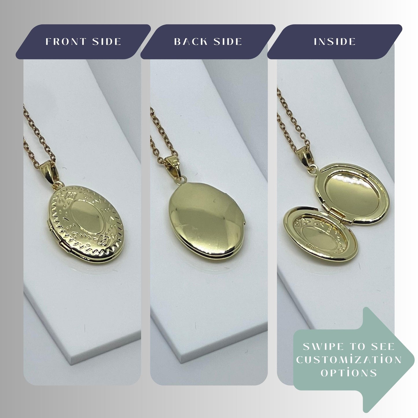 Vintage Engraved Oval Photo Locket Necklace – Personalized Keepsake Gift