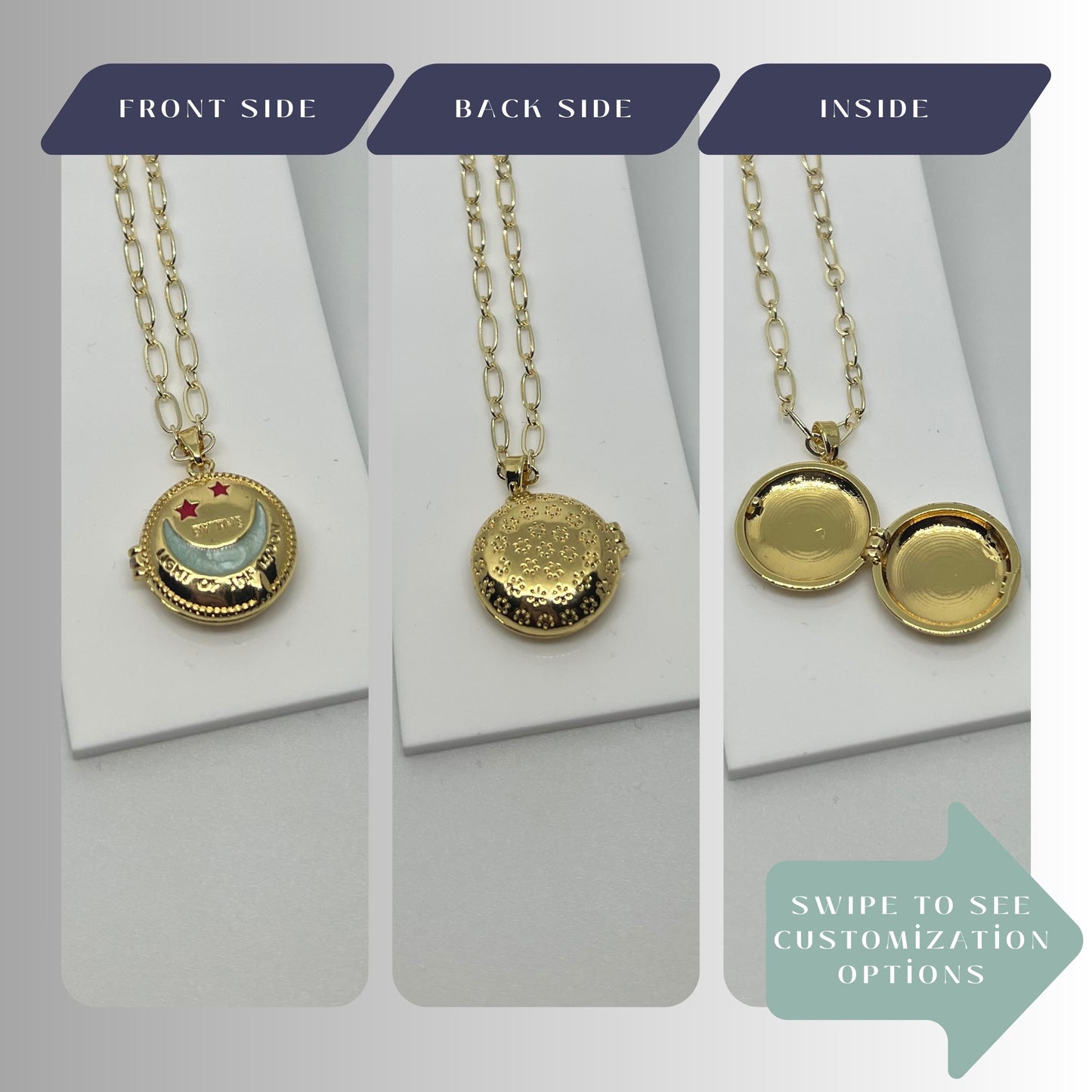 Moon & Stars Round Photo Locket Necklace – Personalized Keepsake Gift