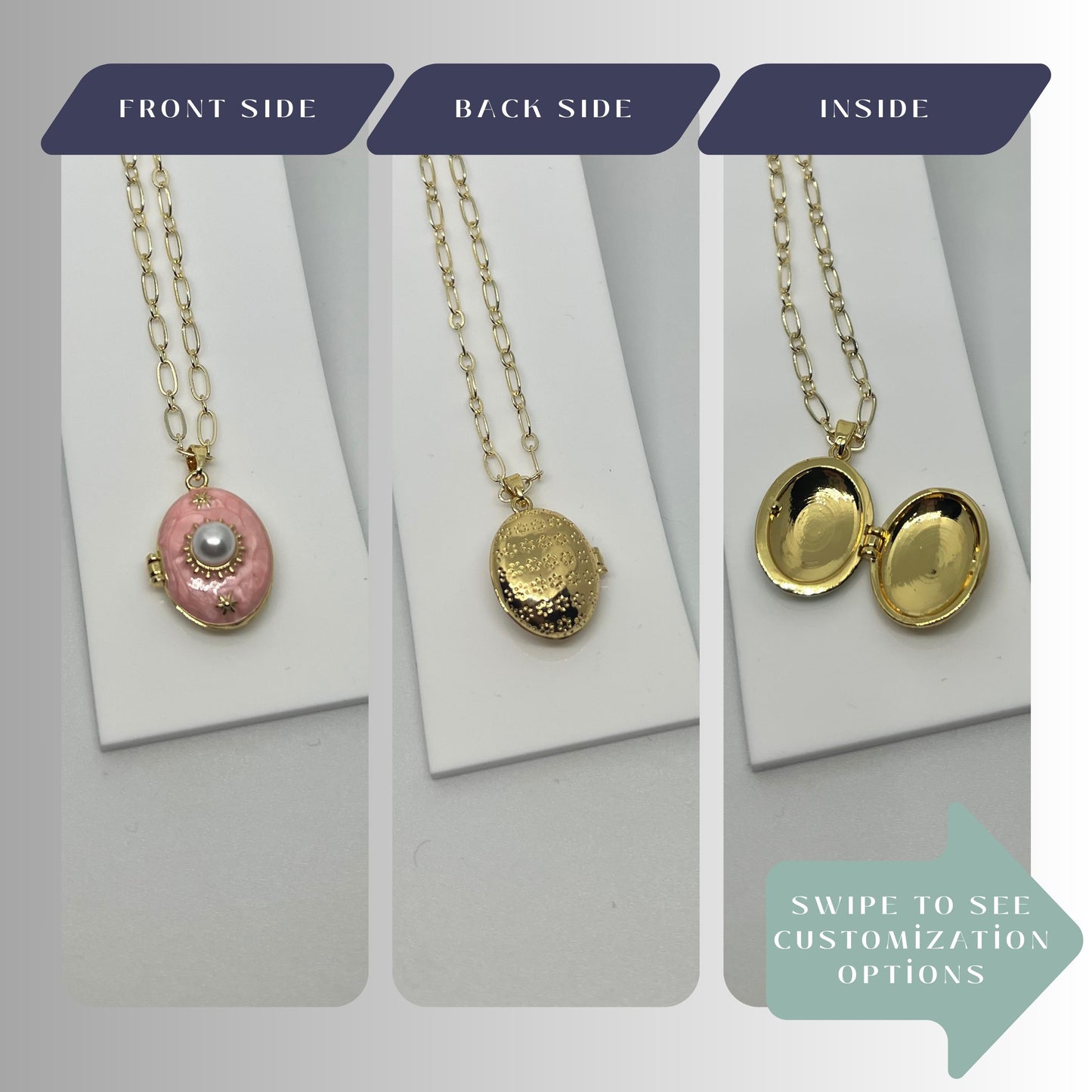 Pink Pearl Oval Photo Locket Necklace – Personalized Keepsake Gift