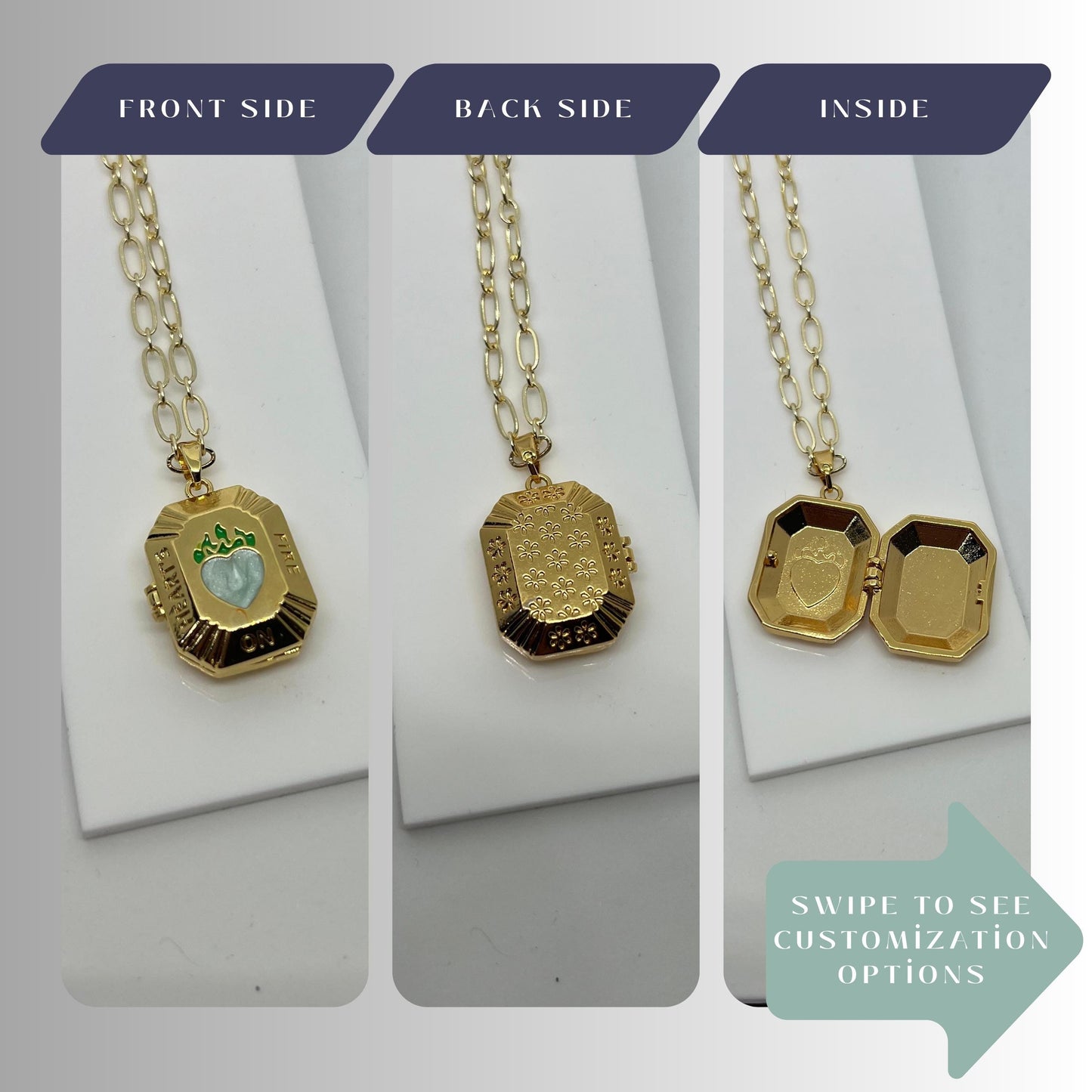 Mint Enamel Heart Photo Locket Necklace – Personalized Keepsake Gift