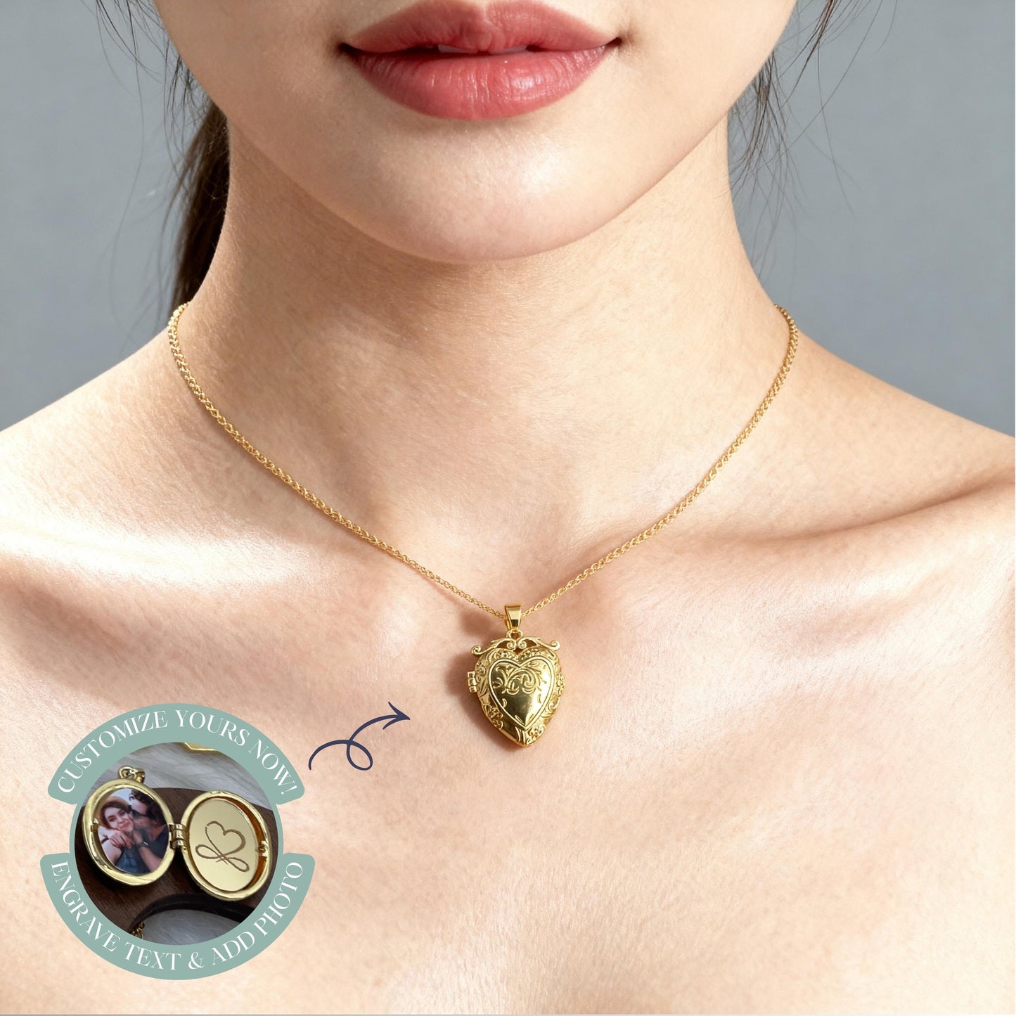 Vintage Heart Photo Locket Necklace – Personalized Keepsake Gift