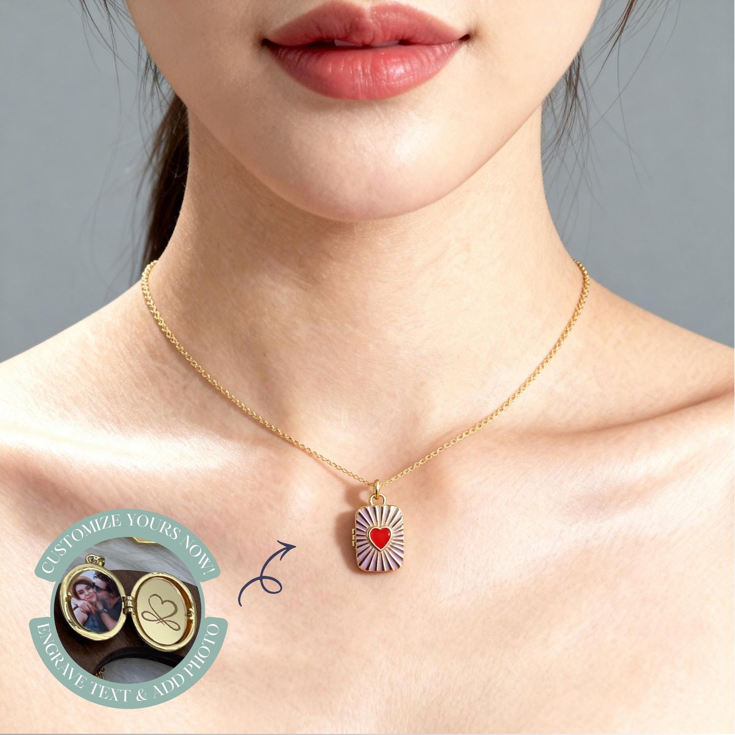 Sacred Heart Photo Locket Necklace – Personalized Keepsake Gift