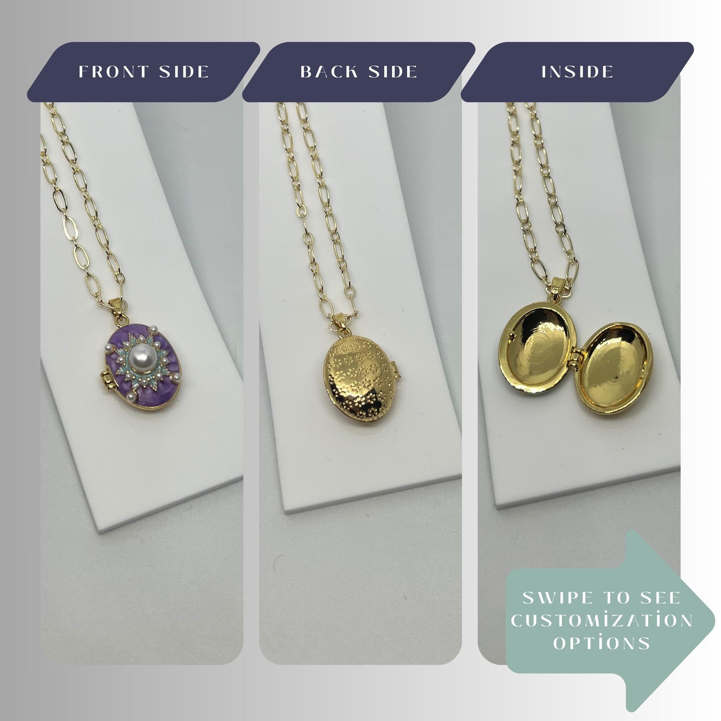 Purple Pearl Star Oval Photo Locket Necklace – Personalized Keepsake Gift