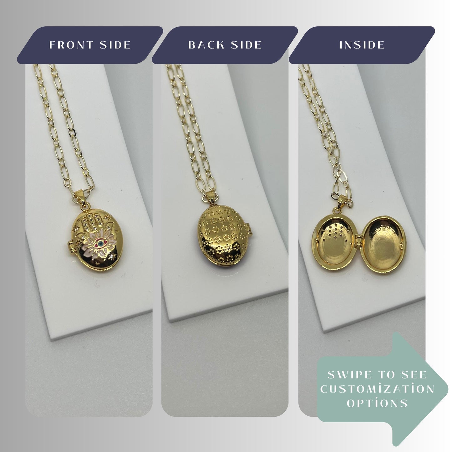 Evil Eye Hamsa Oval Photo Locket Necklace – Personalized Keepsake Gift