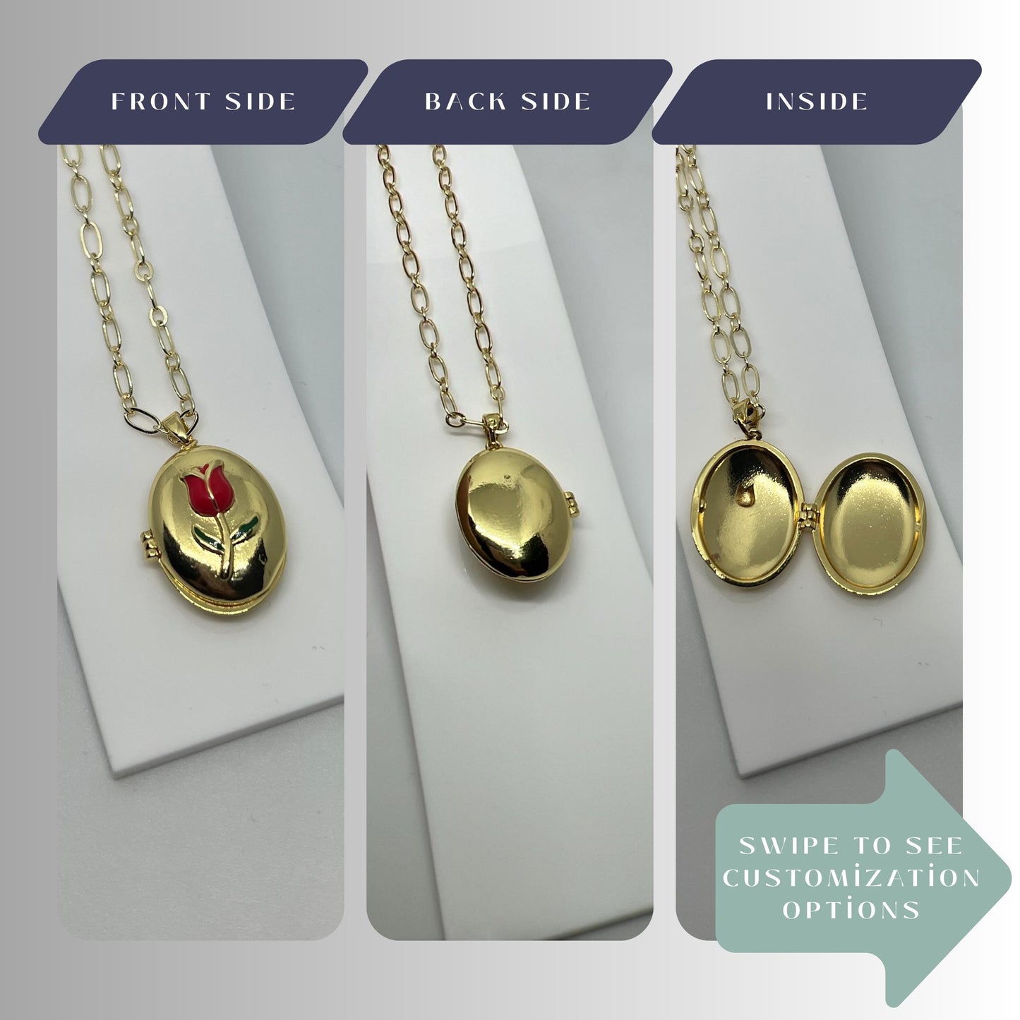 Red Tulip Oval Photo Locket Necklace – Personalized Keepsake Gift